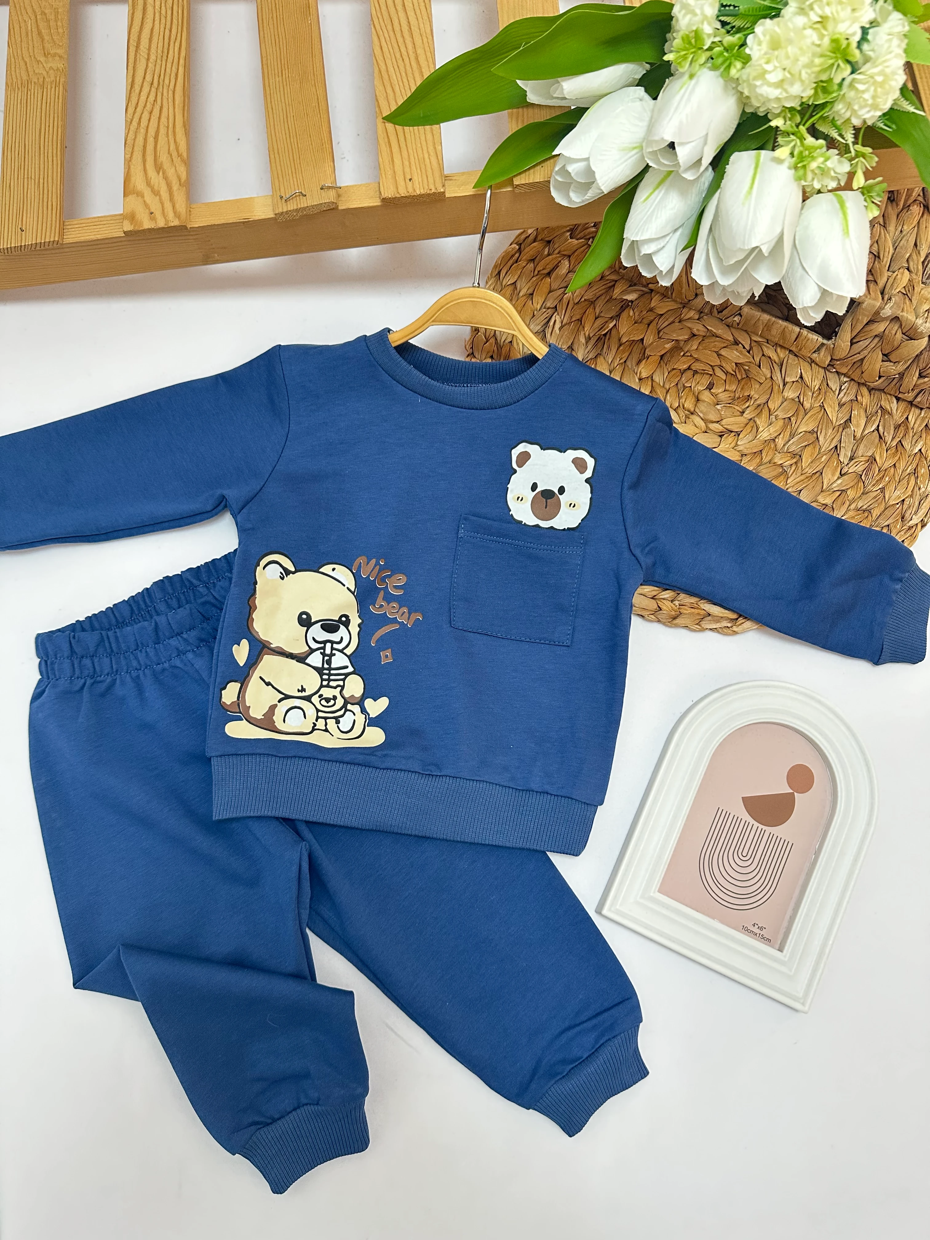 Erkek Çocuk Lacivert Cepli Ayıcık Takım