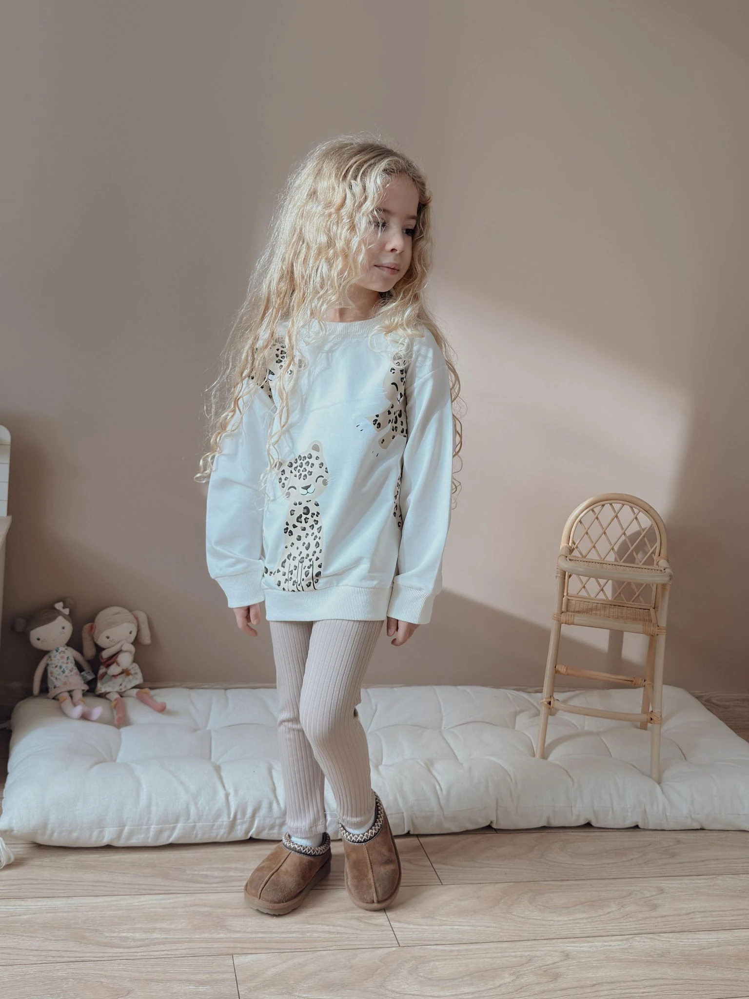 Beyaz Leopar Desenli Alt-Üst Takım