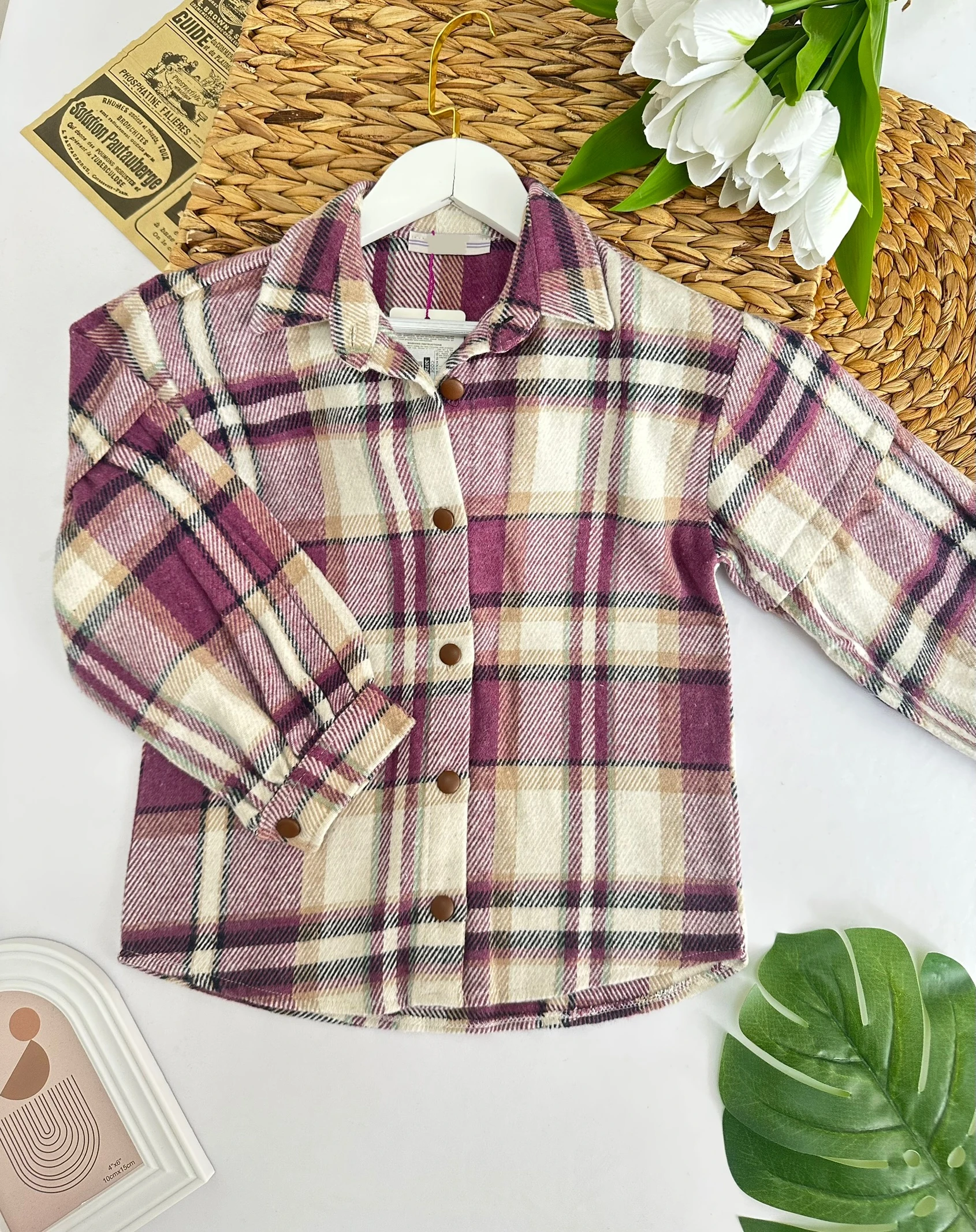 Kız Çocuk Mor Ekose Desenli Oduncu Gömlek