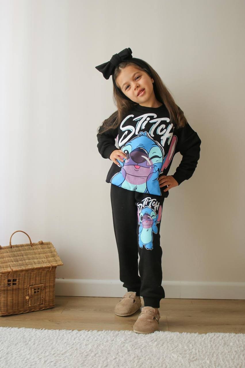 Kız Çocuk Siyah Stitch Takım