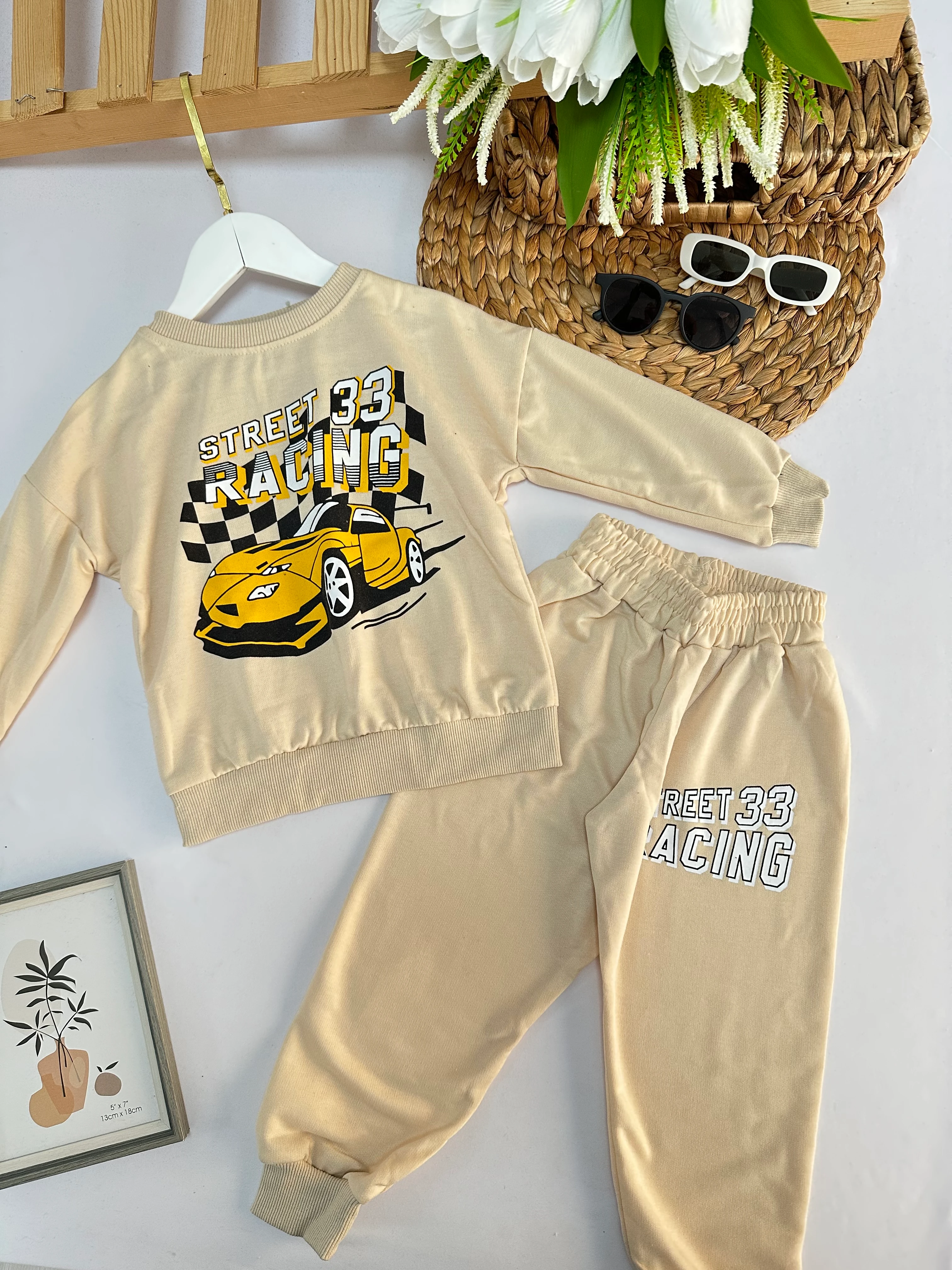 Erkek Çocuk Bej Street Baskılı Takım