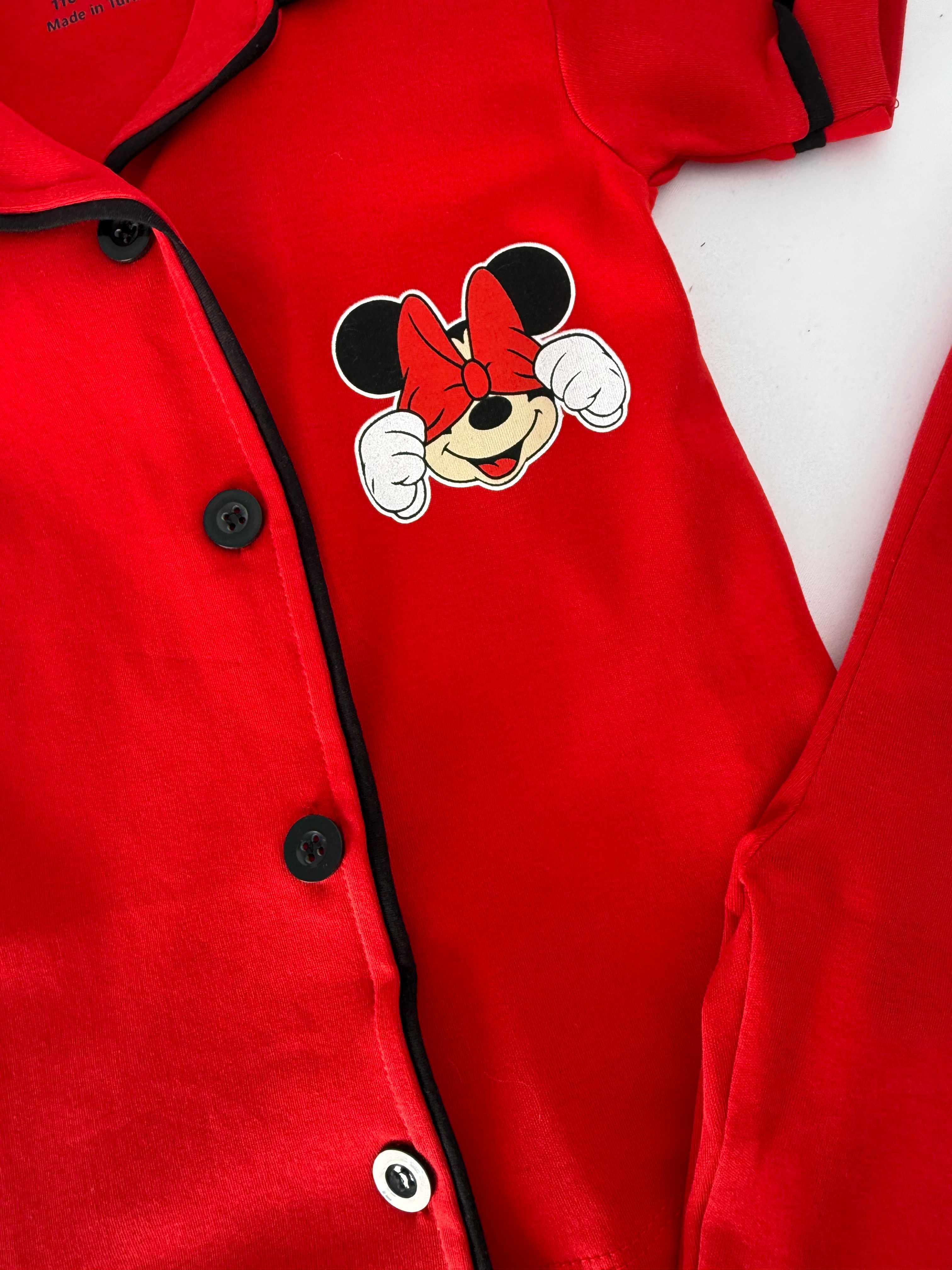 Kız Çocuk Kırmızı Mickey Mouse Pamuklu Pijama Takımı