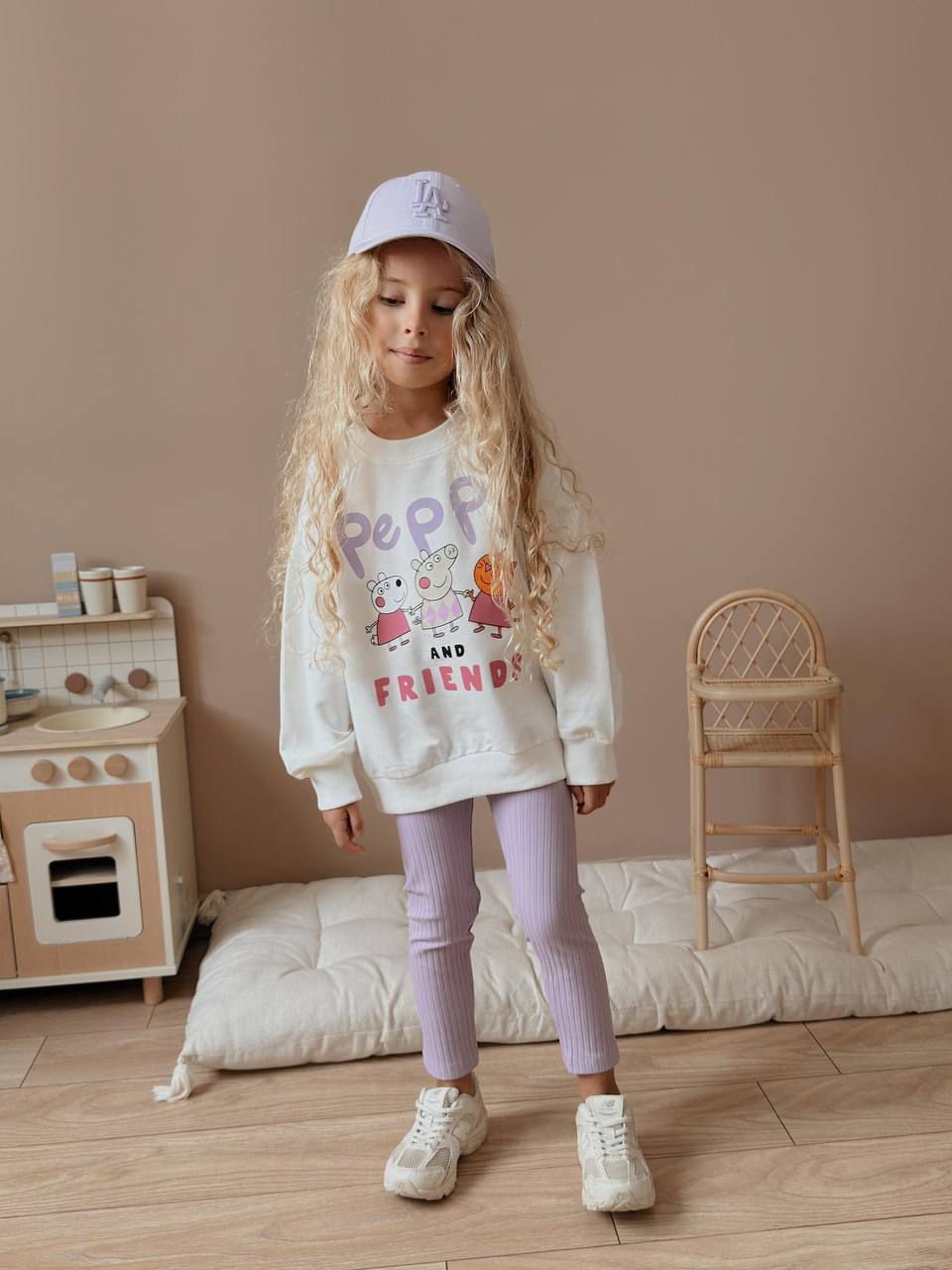 Kız Çocuk Lila Peppa Pig Taytlı Takım