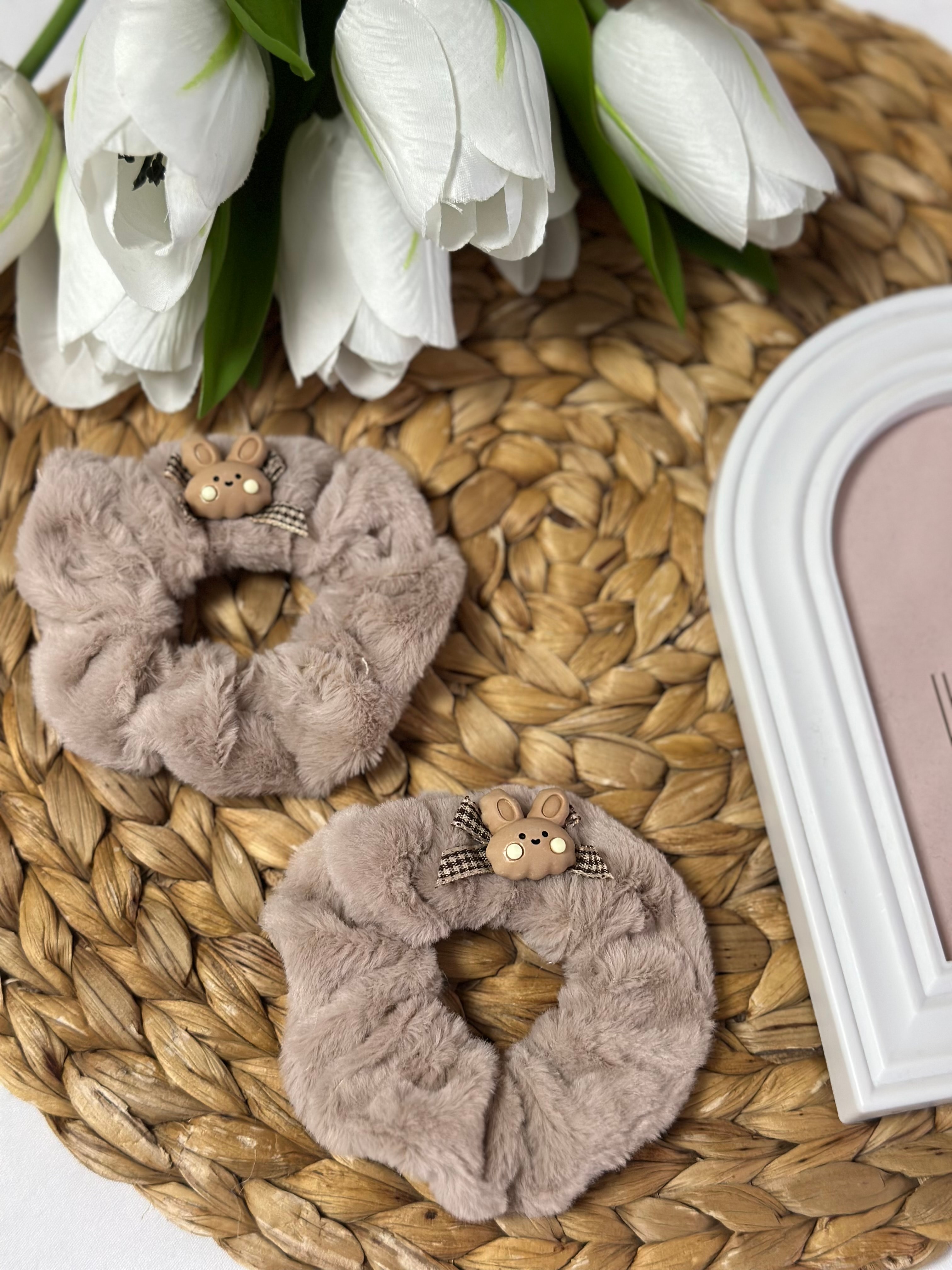 Kahverengi Tavşanlı Peluş 2'li Lastik Toka