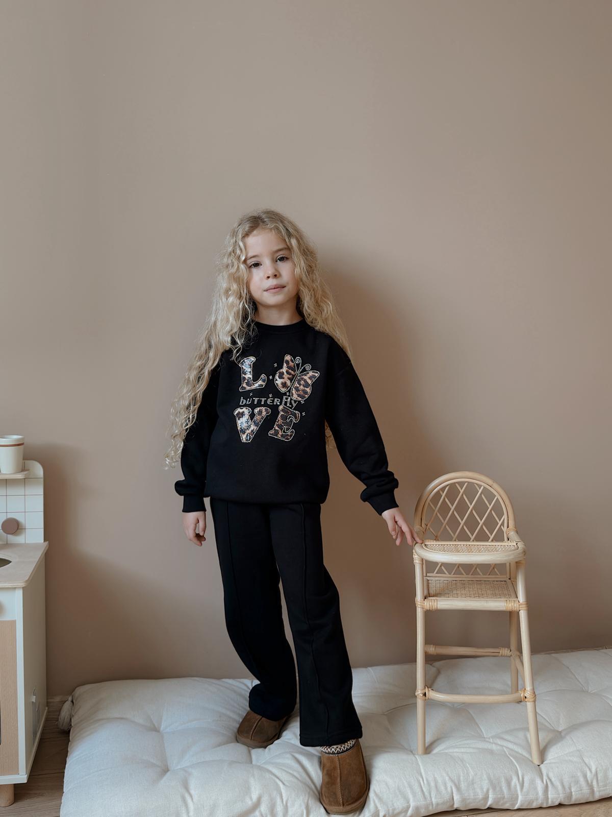 Kız Çocuk Siyah Leopar Kelebek Desenli Alt-Üst Takım