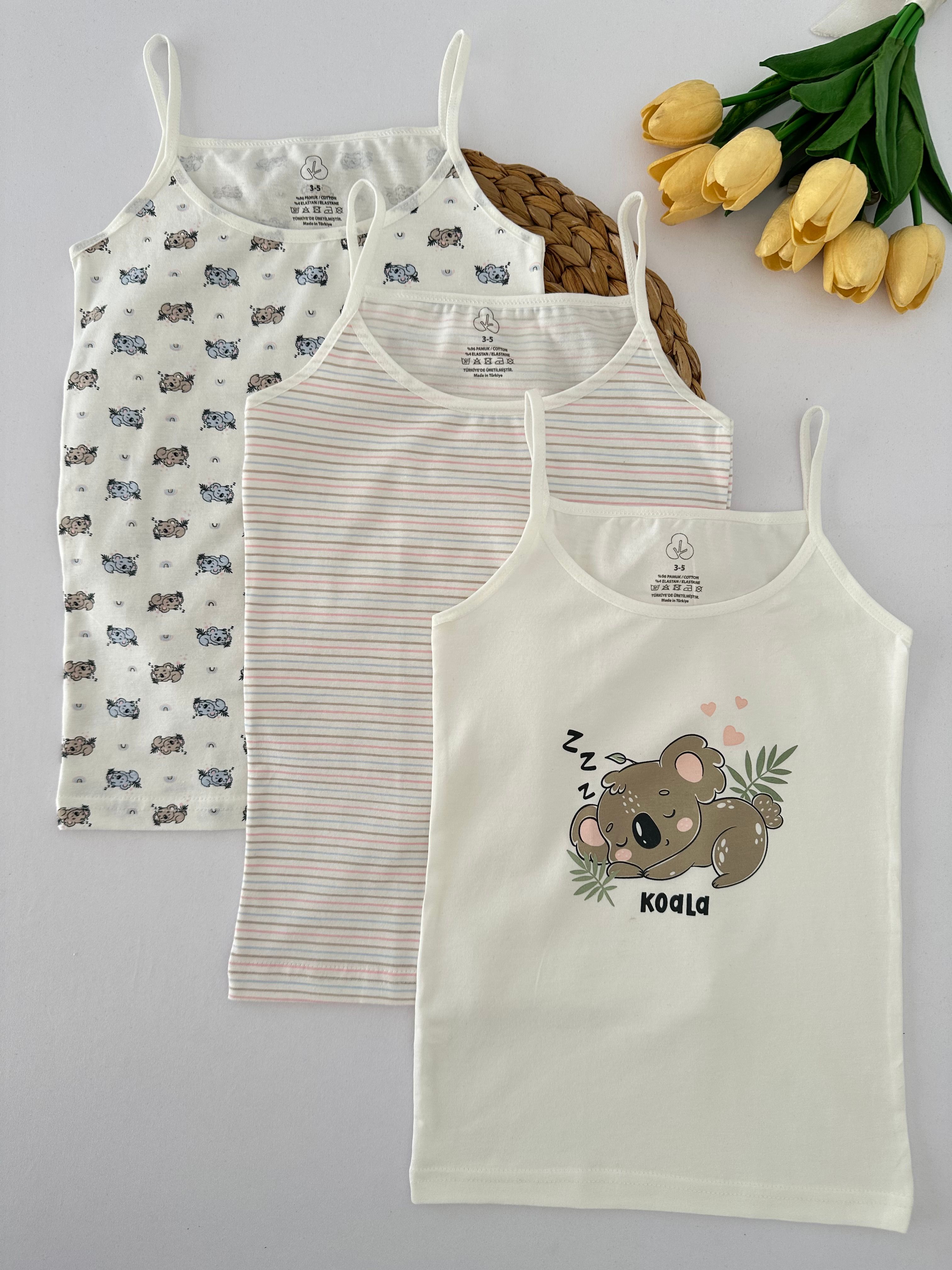 Kız Çocuk Koala Desenli 3’lü Atlet Seti
