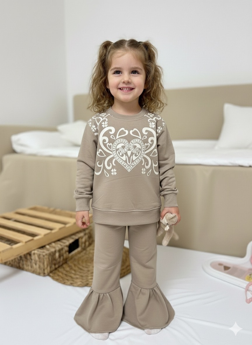 Kız Çocuk Vizon Kalpli 2’li Takım