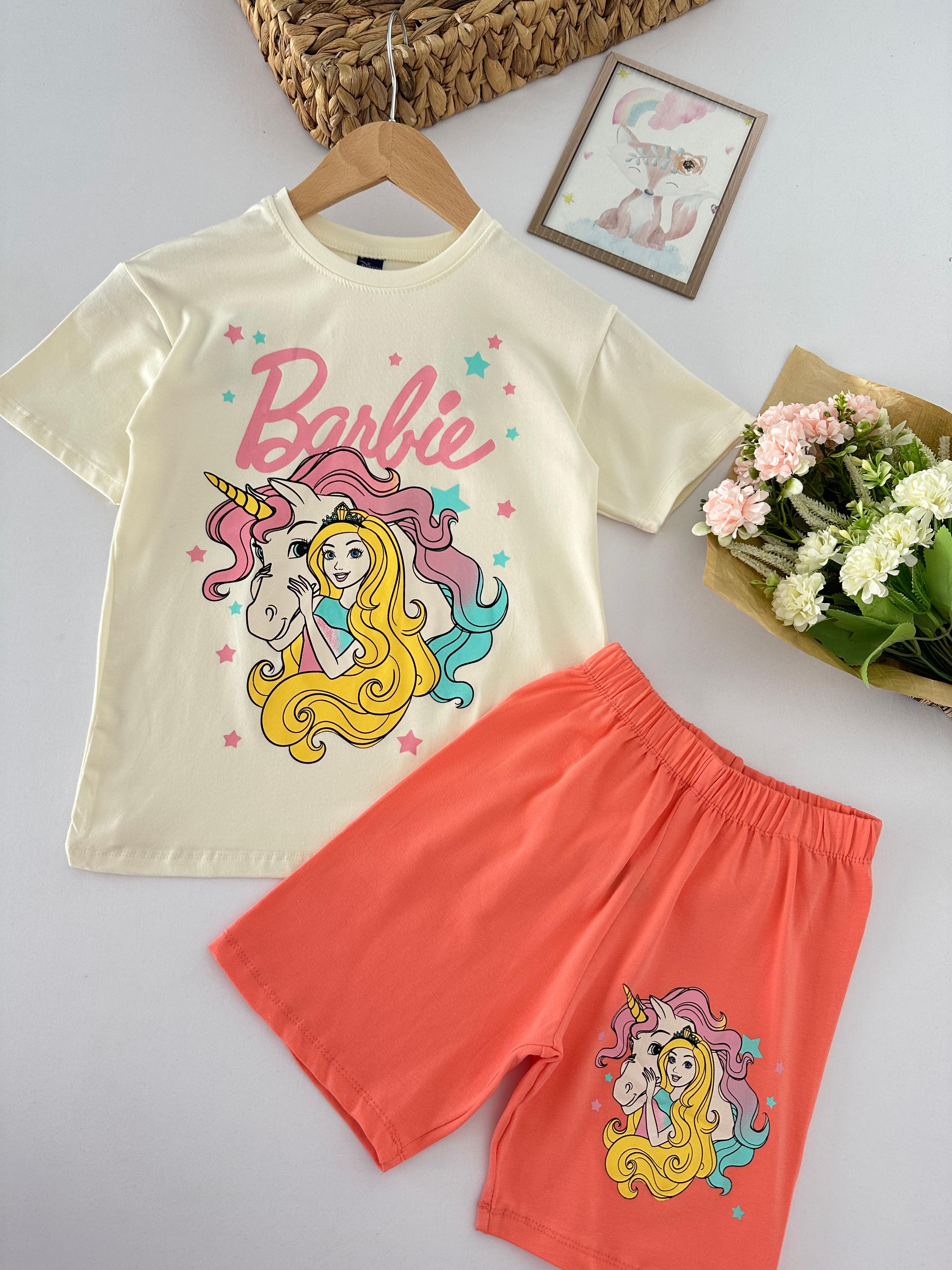 Kız Çocuk Ekru Somon Barbie Takım