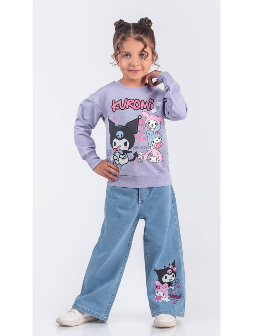 Kız Çocuk Lila Kuromi My Melody Kot Pantolon Sweat Takım