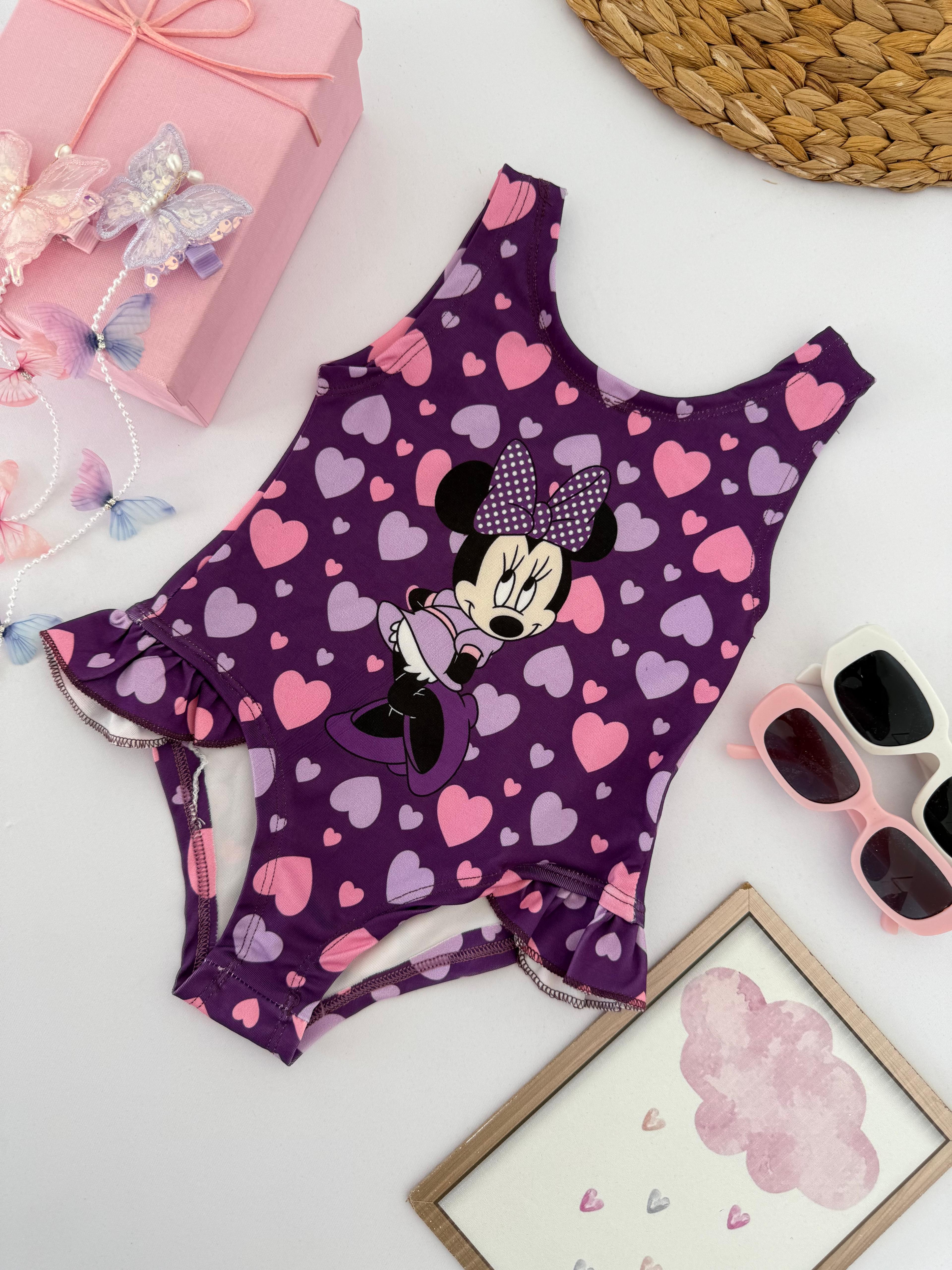 Kız Çocuk Mor Kalpli Minnie Mouse Mayo