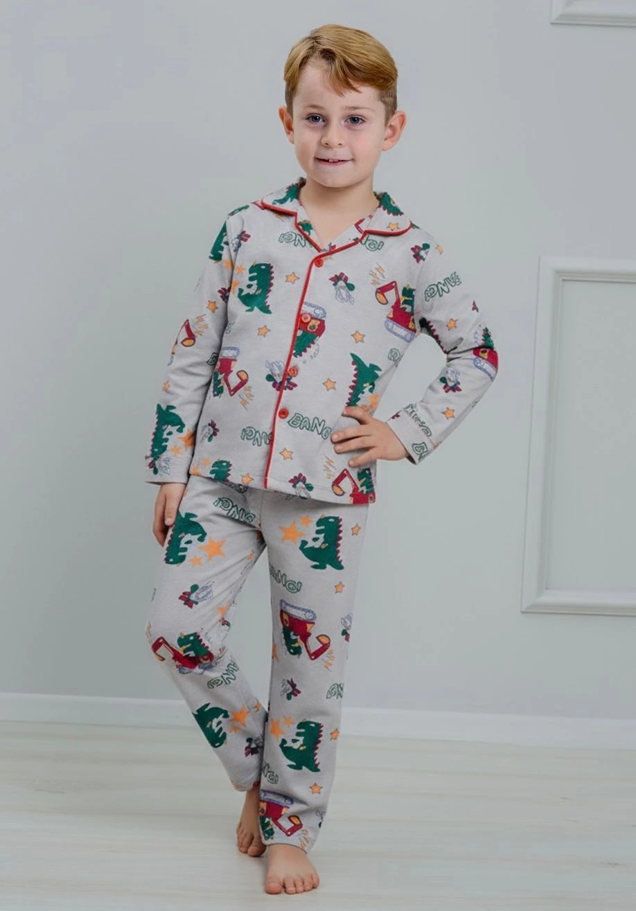 Erkek Çocuk Yeşil Dinozor Desenli Alt-Üst Takım