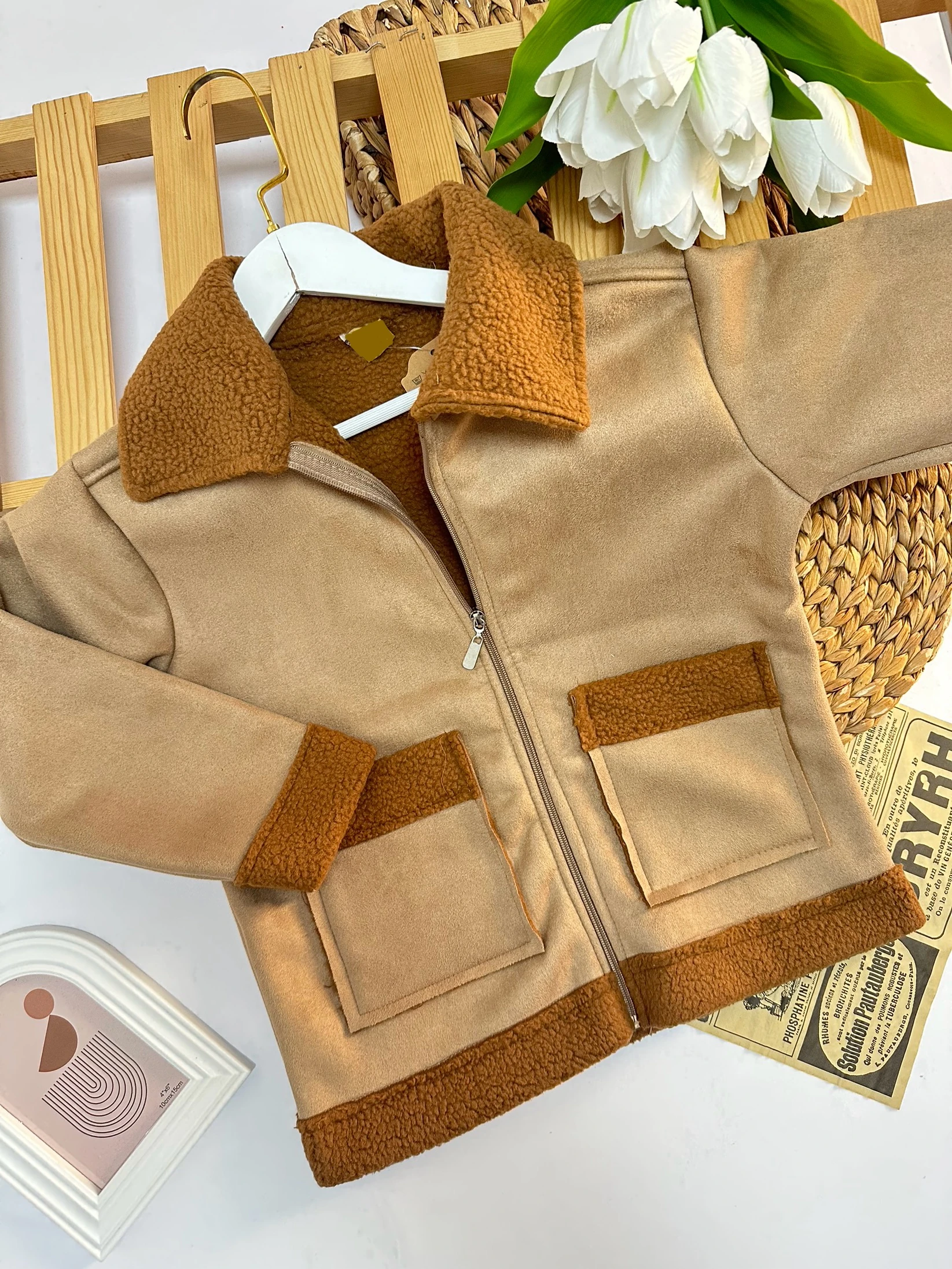 Erkek Çocuk Bej İçi Yünlü Süet Mont