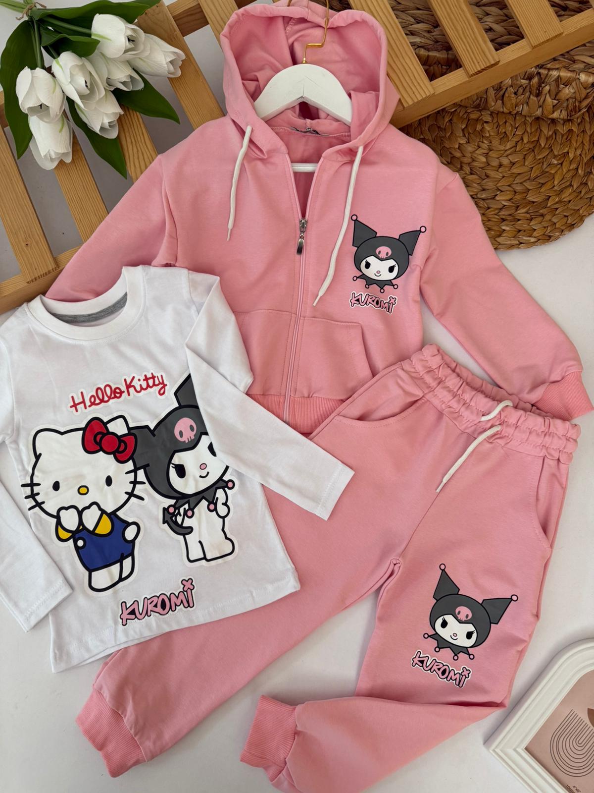 Kız Çocuk Pembe Kuromi 3 lü Takım 