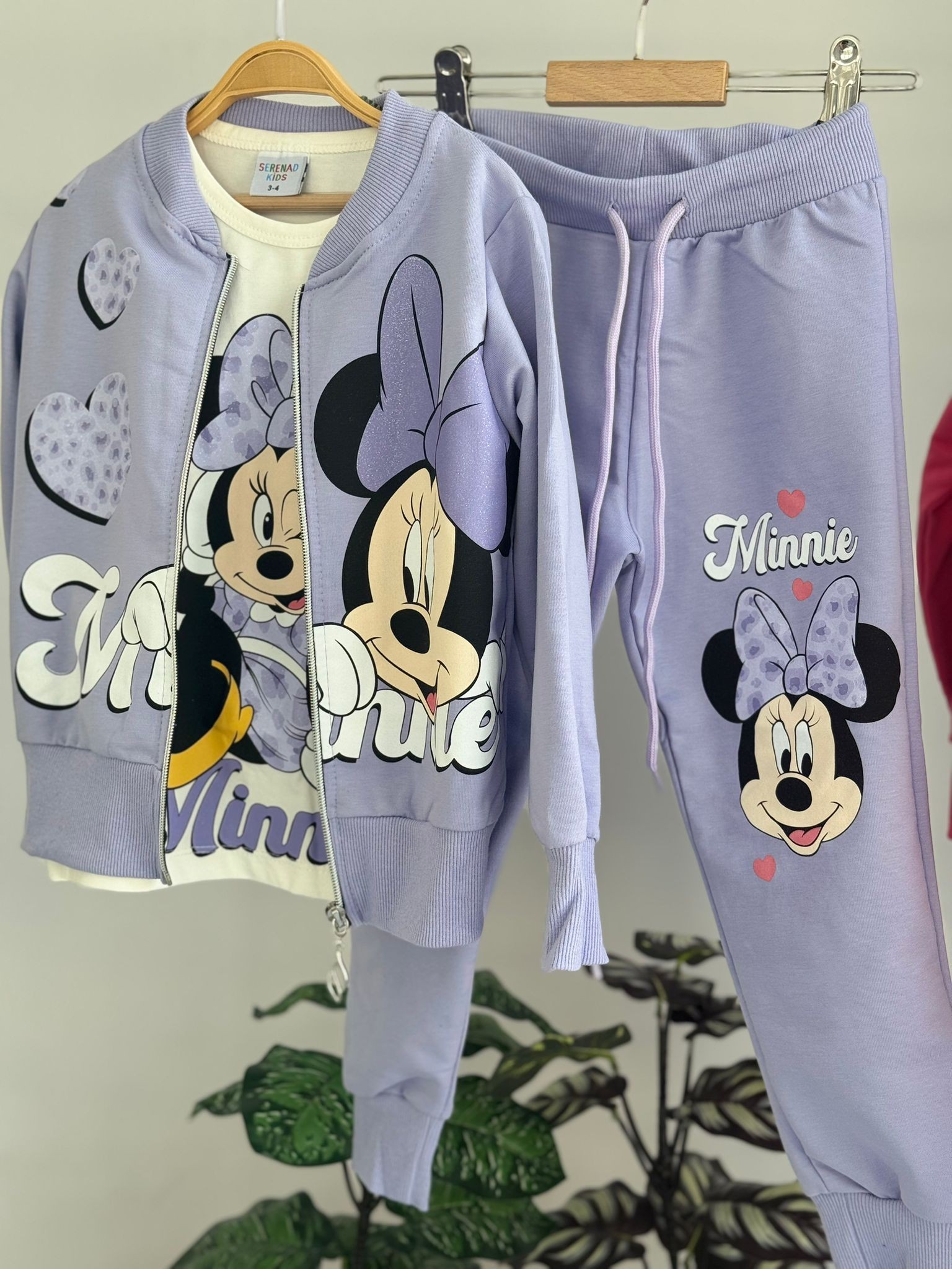 Kız Çocuk Lila Minnie Mouse Baskılı 3'lü Takım