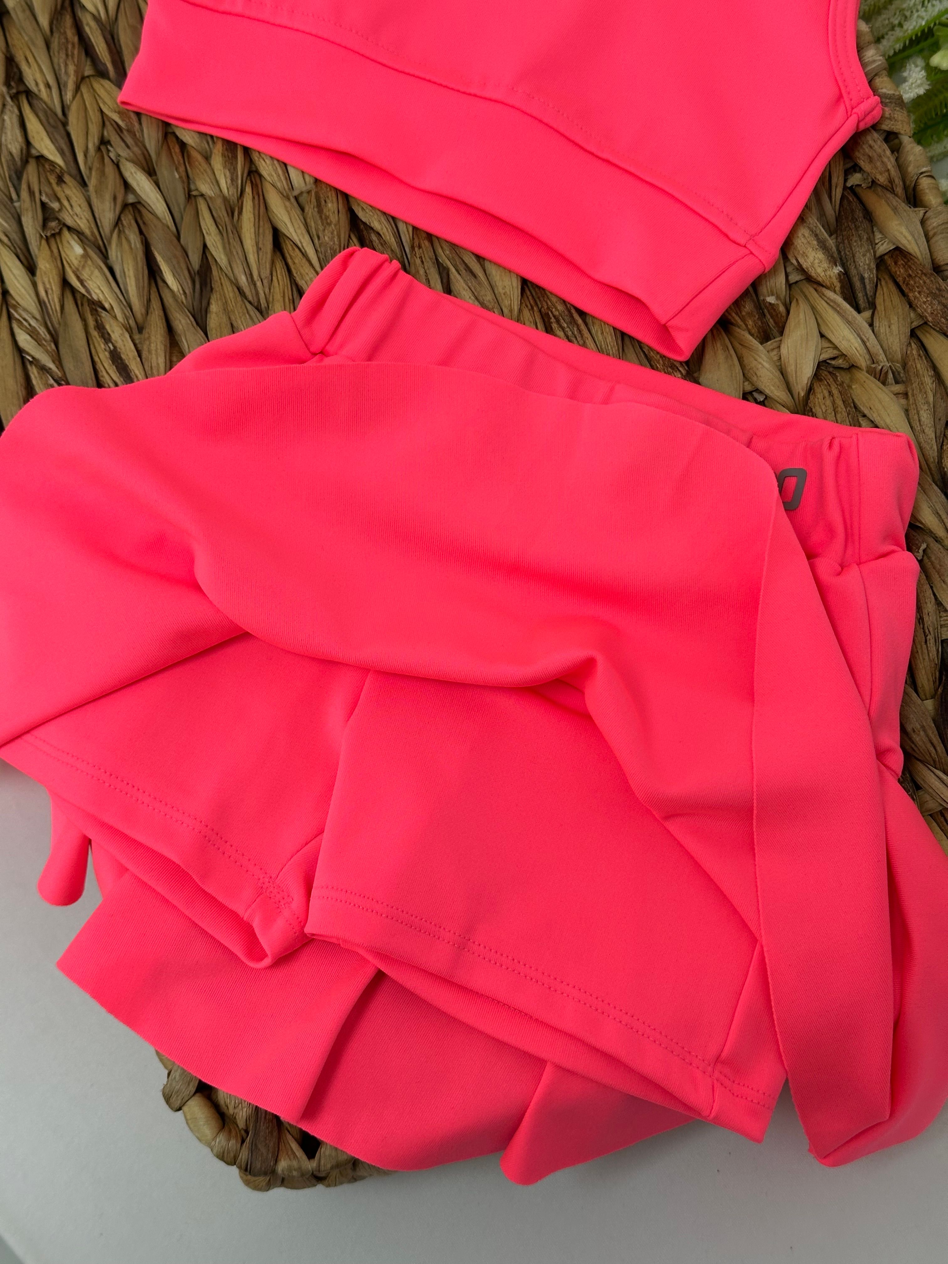 Kız Çocuk Neon Pembe Nike Pro Şort Etek Crop Mayo