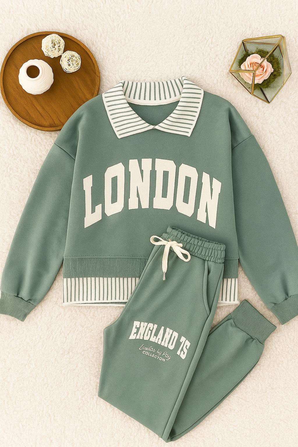Kız Çocuk Yeşil London Yazılı Takım