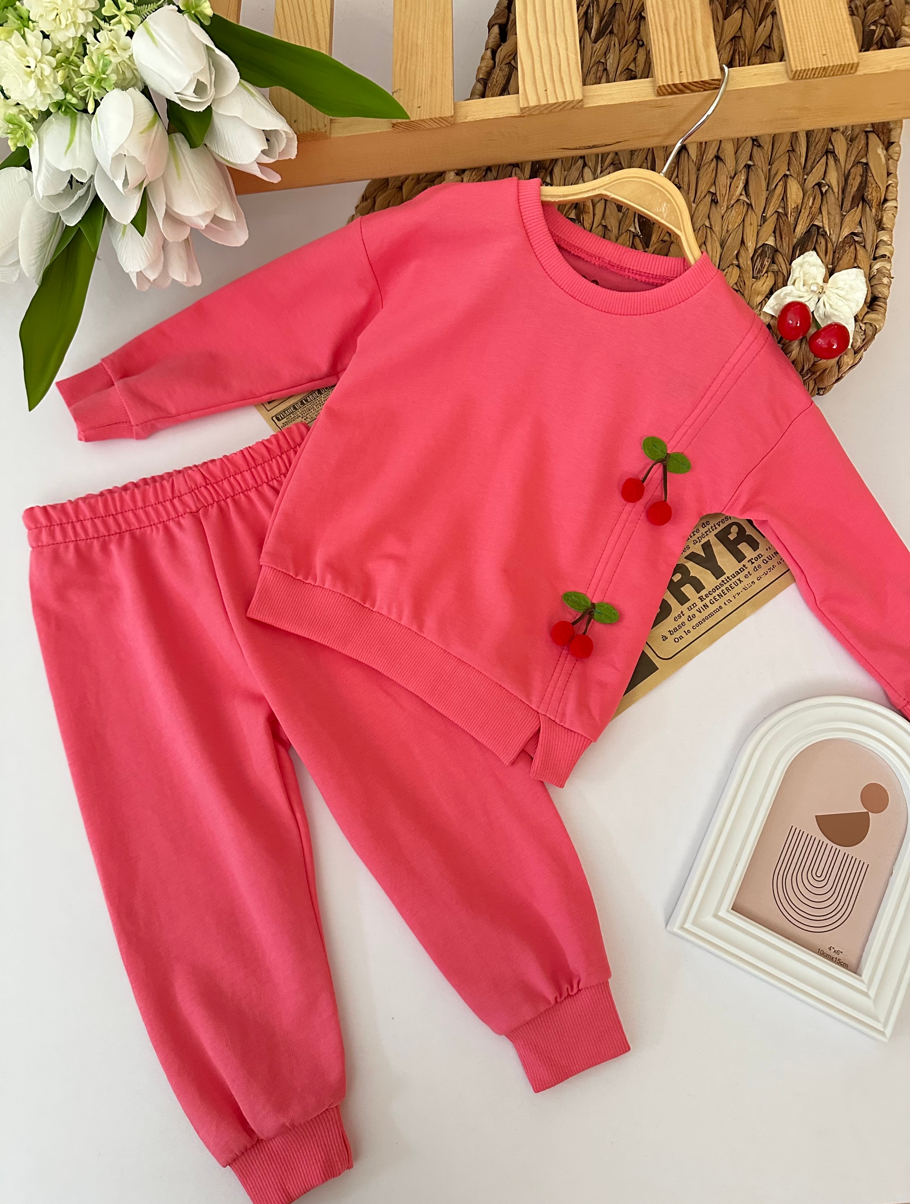 Kız Çocuk Pembe Kirazlı 2'li Takım
