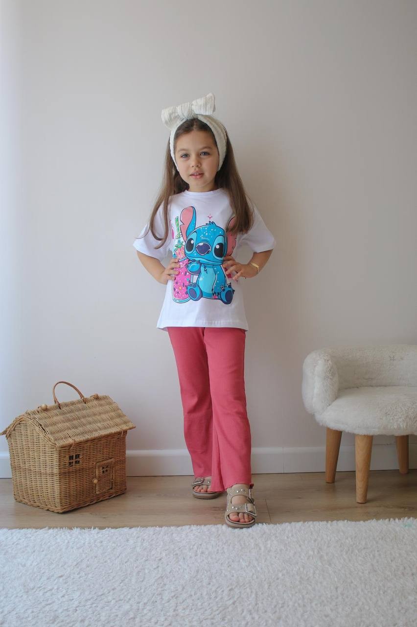 Kız Çocuk Stitch Baskılı Taytlı Takım