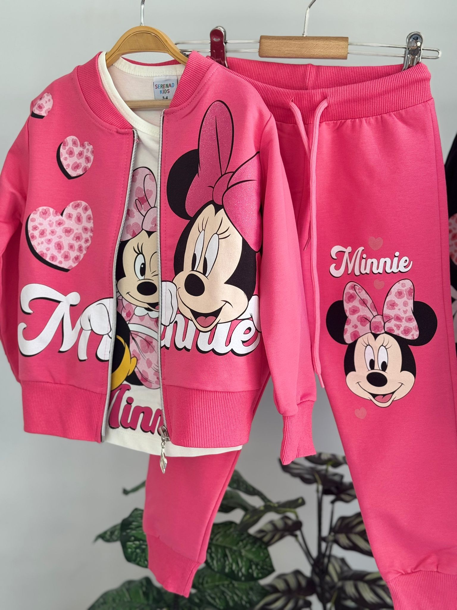 Kız Çocuk Fuşya Minnie Baskılı 3'lü Takım