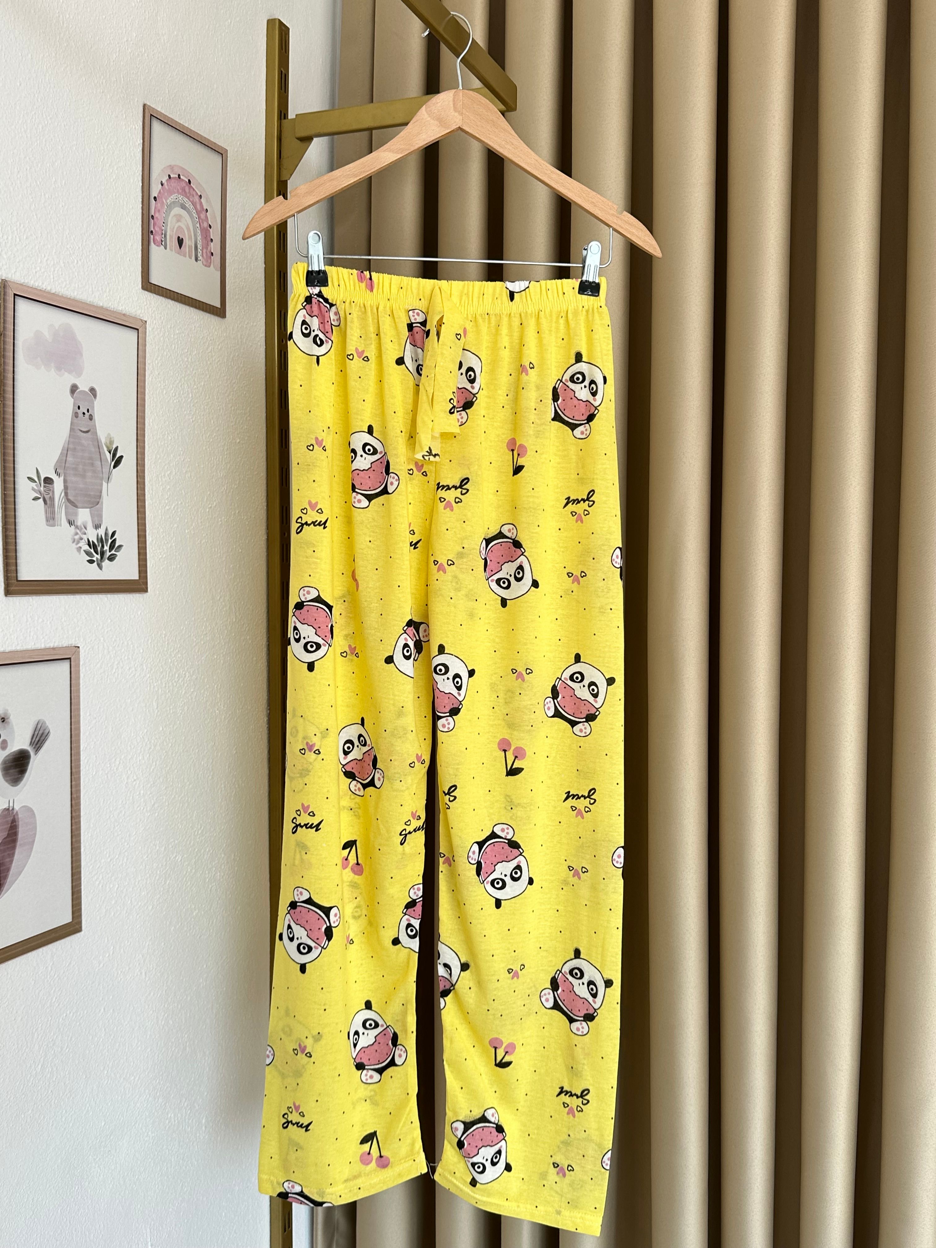 Sarı Panda Desenli Kadın Pijama Altı