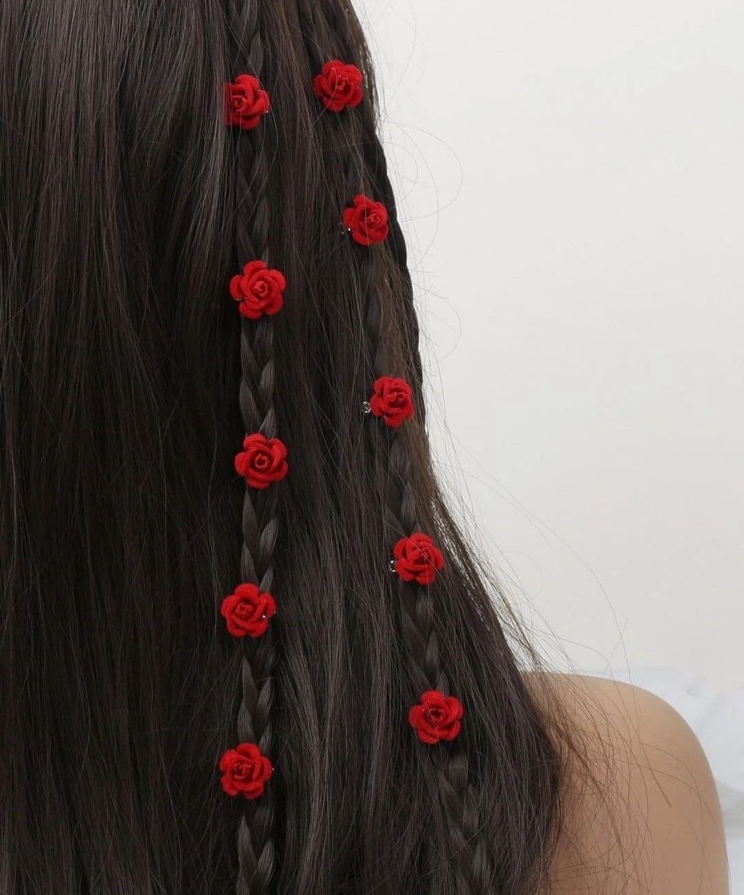 Kırmızı Gül 10'lu Charm Saç Yüzüğü