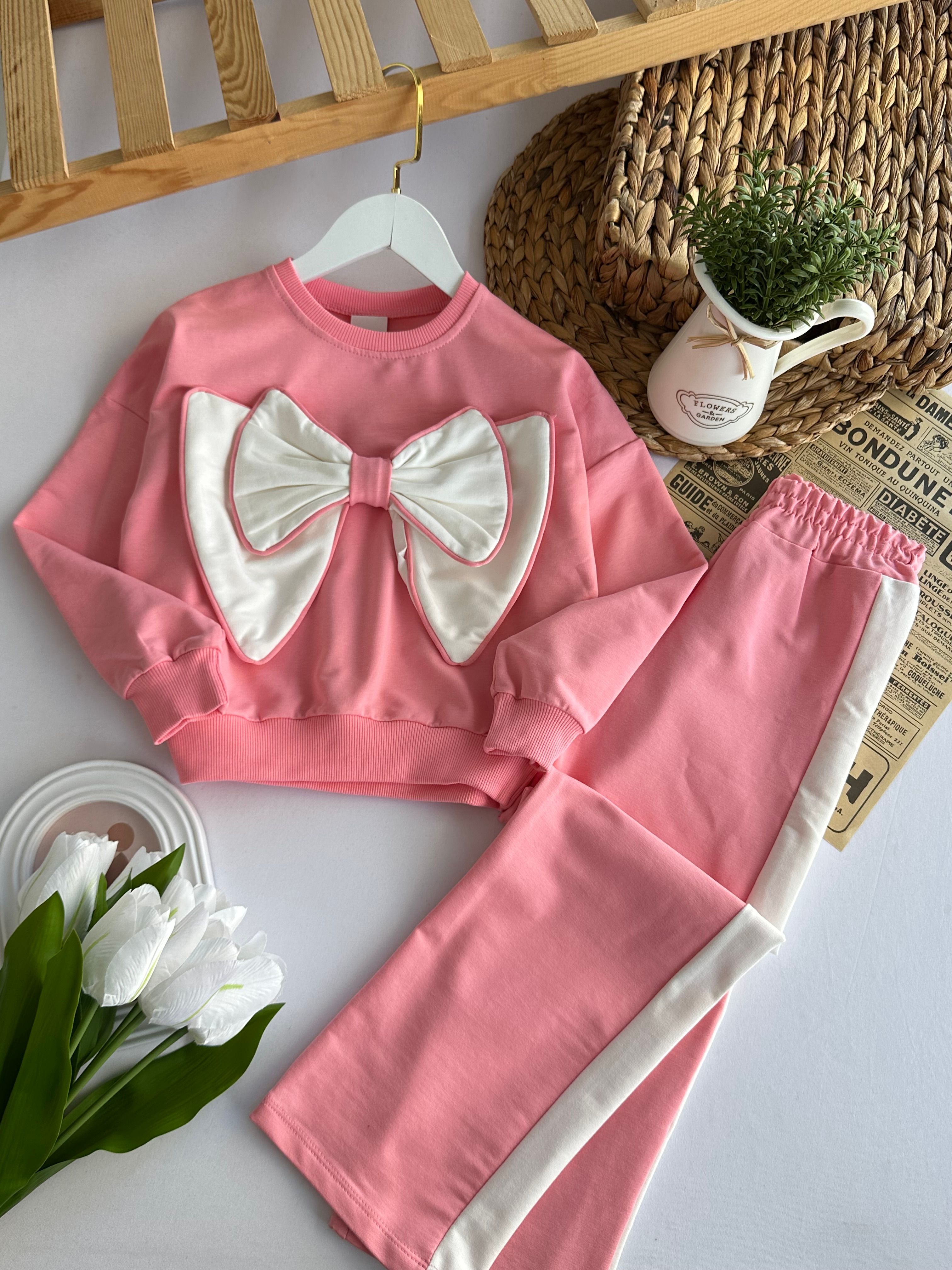 Kız Çocuk Pembe Büyük Fiyonklu Takım