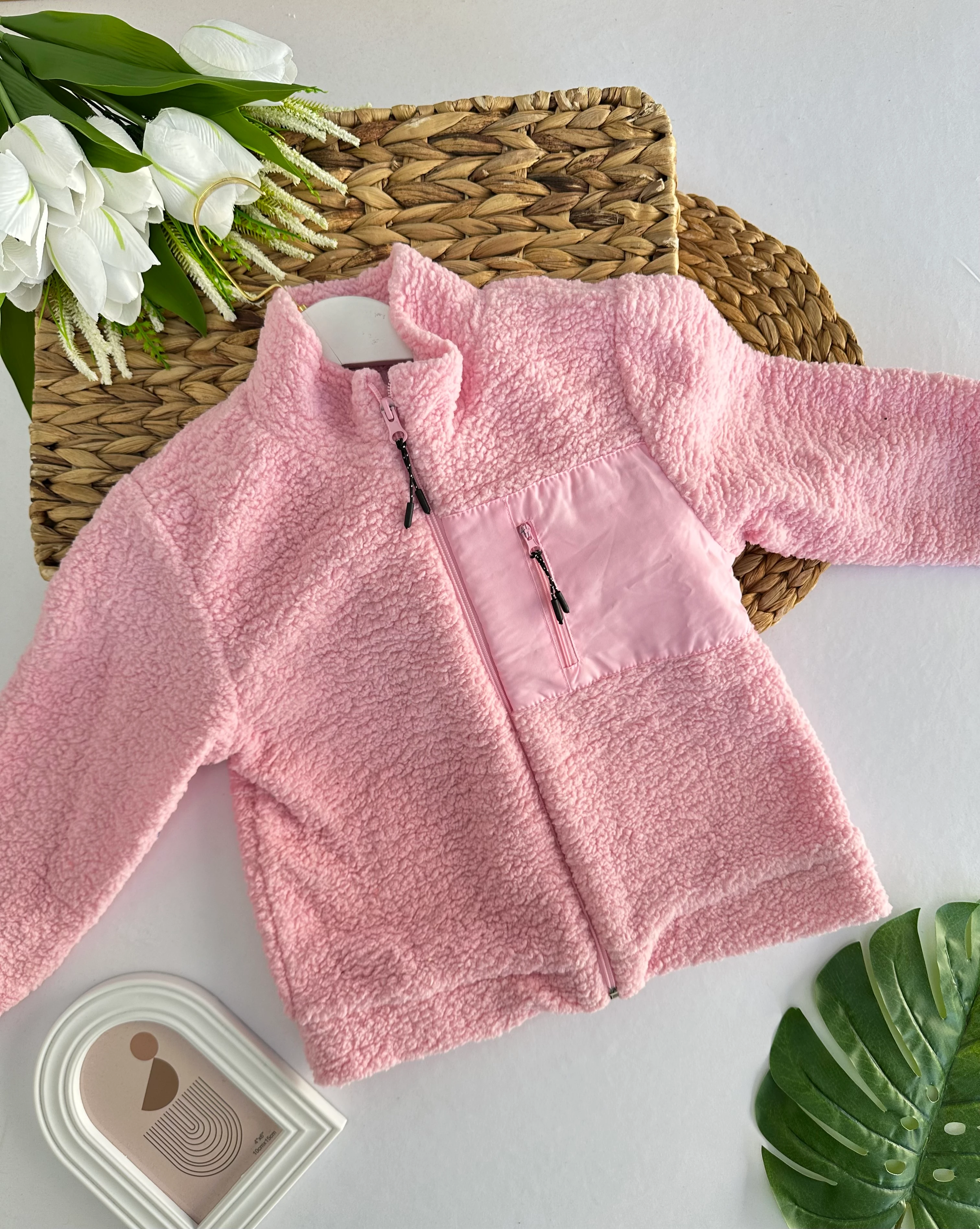 Kız Çocuk Pembe Cepli Peluş Hırka