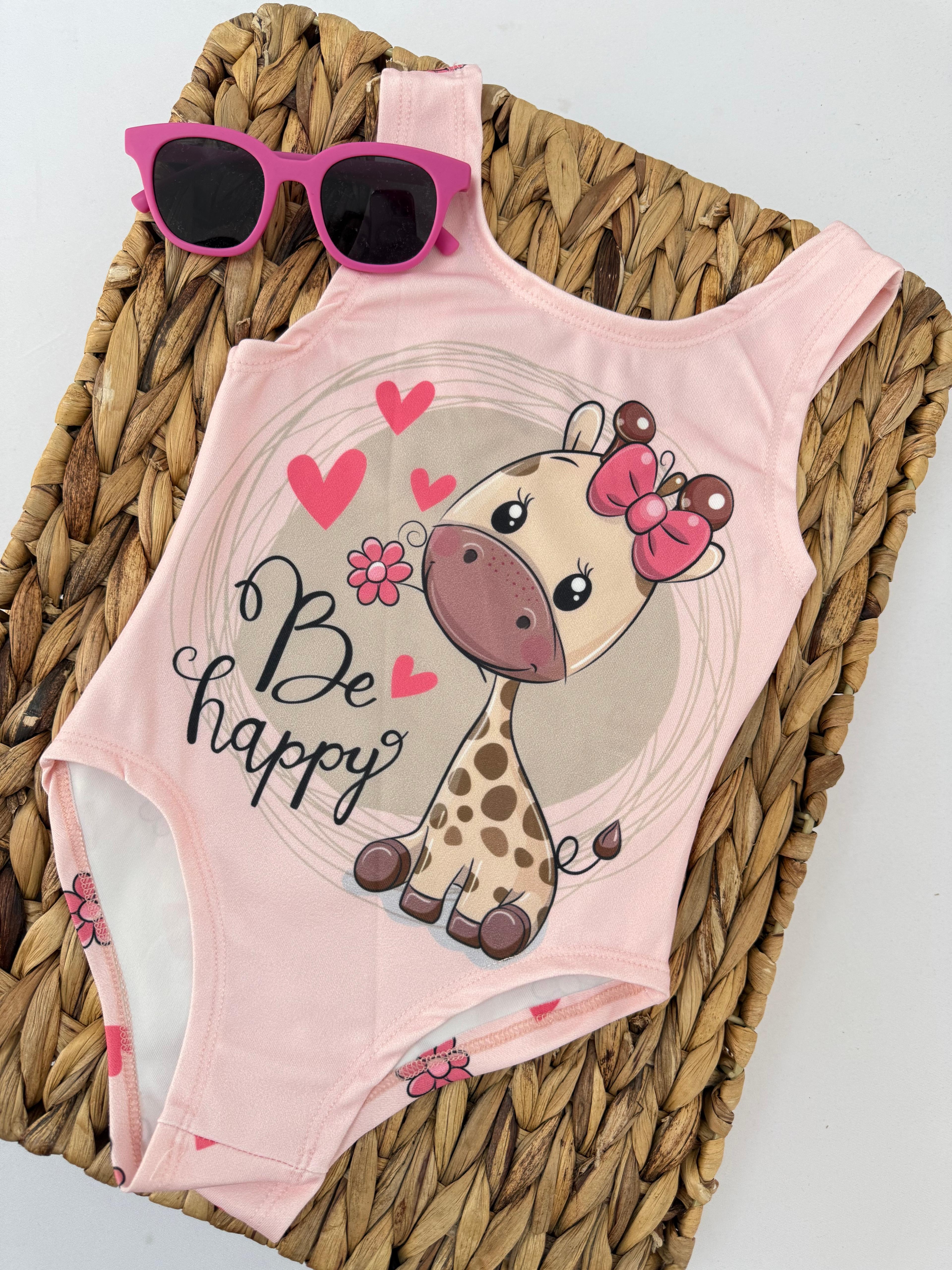 Kız Çocuk Pembe Be Happy Zürafalı Mayo