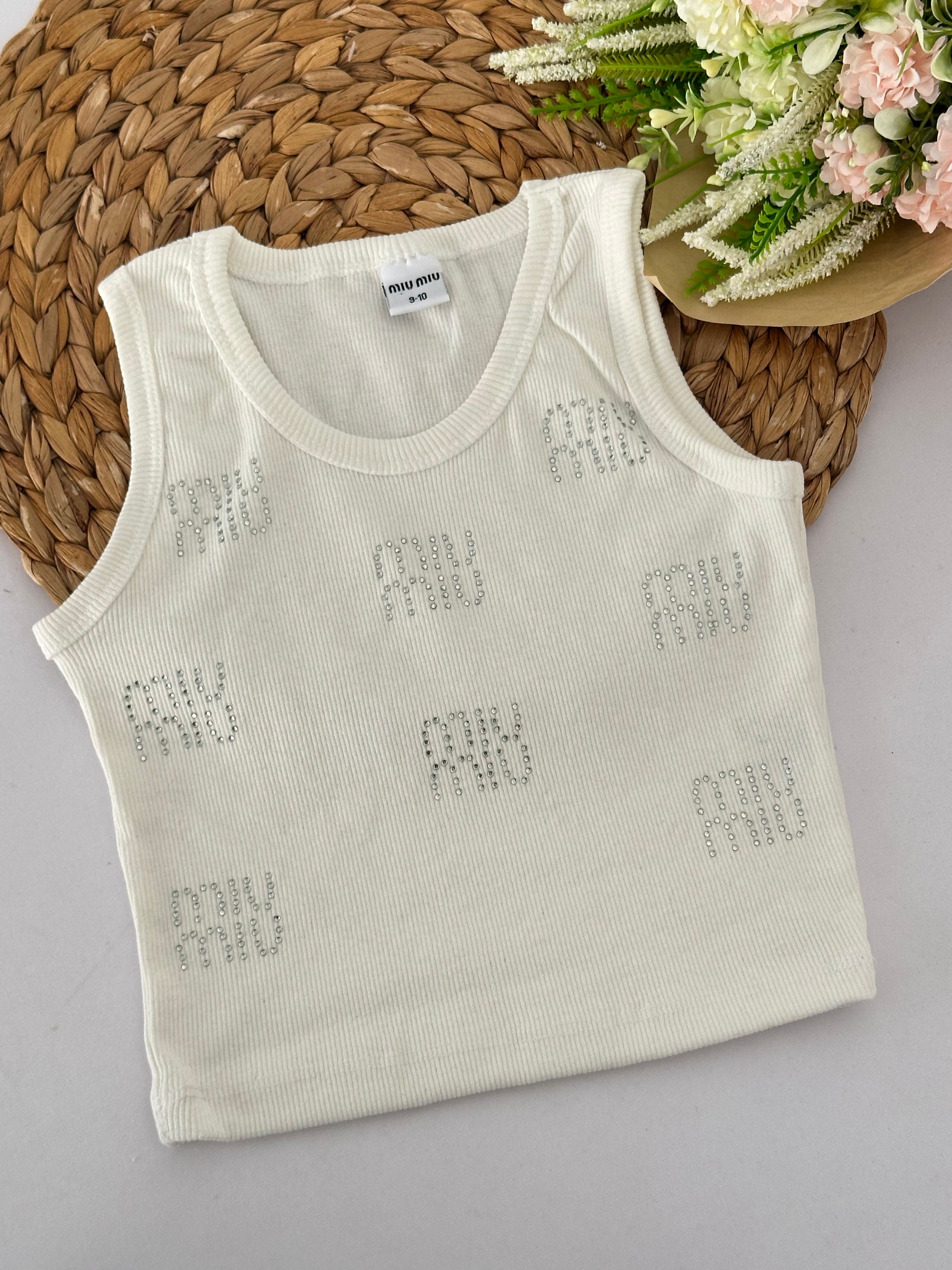 Kız Çocuk Beyaz Taşlı Miu Miu Crop