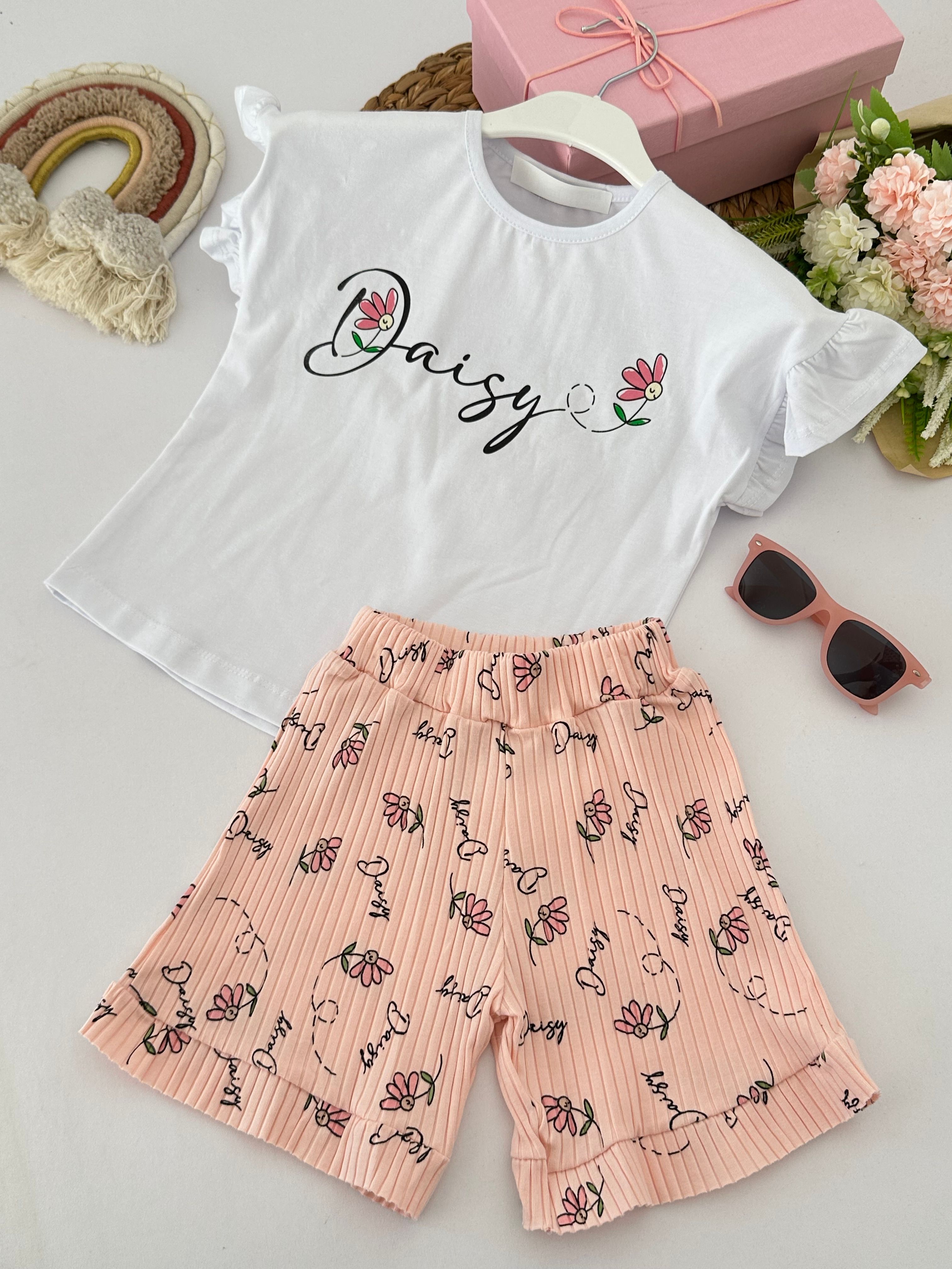 Kız Çocuk Beyaz Somon Daisy Takım