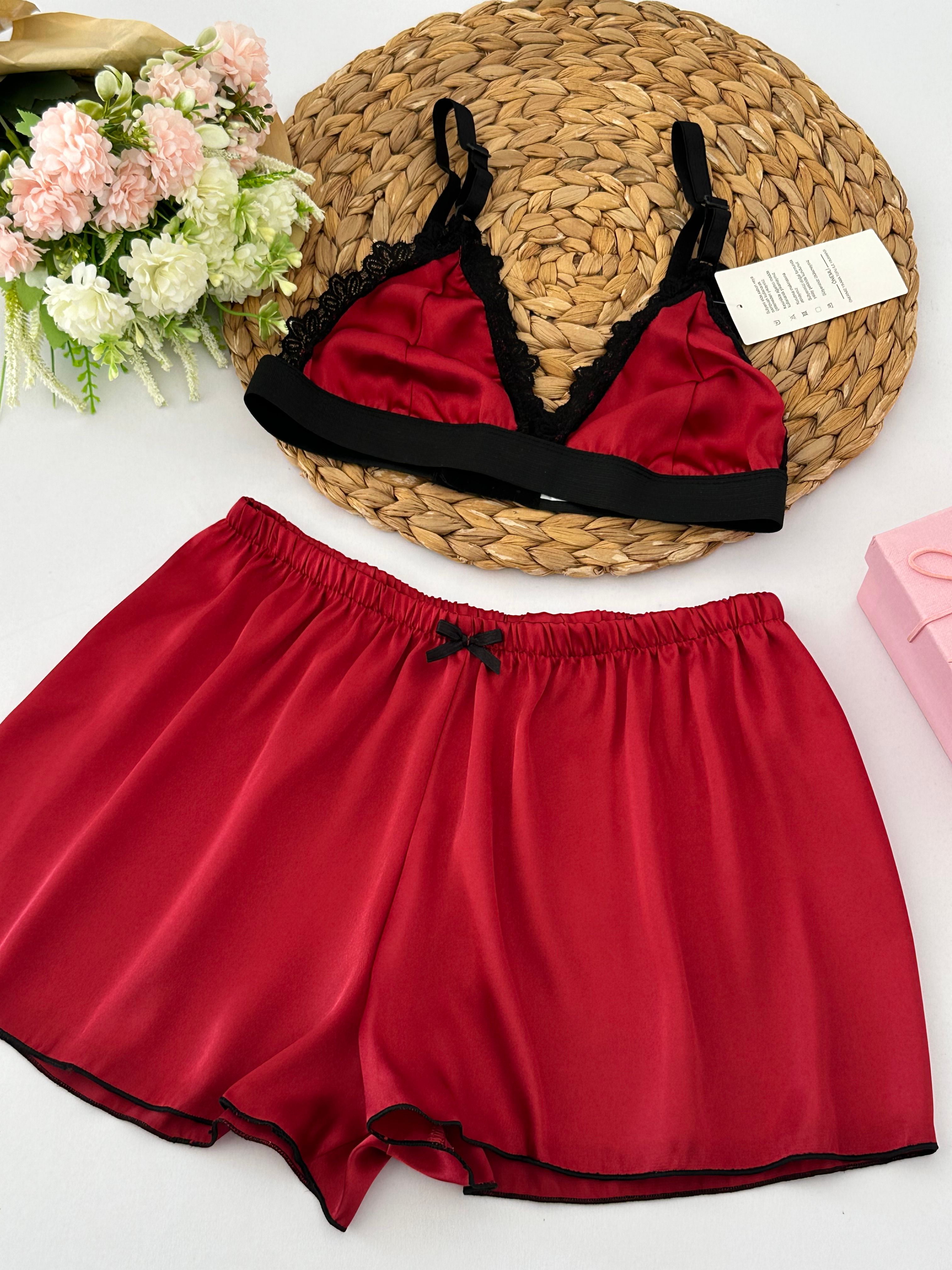 Bordo Saten Kadın Pijama Takımı