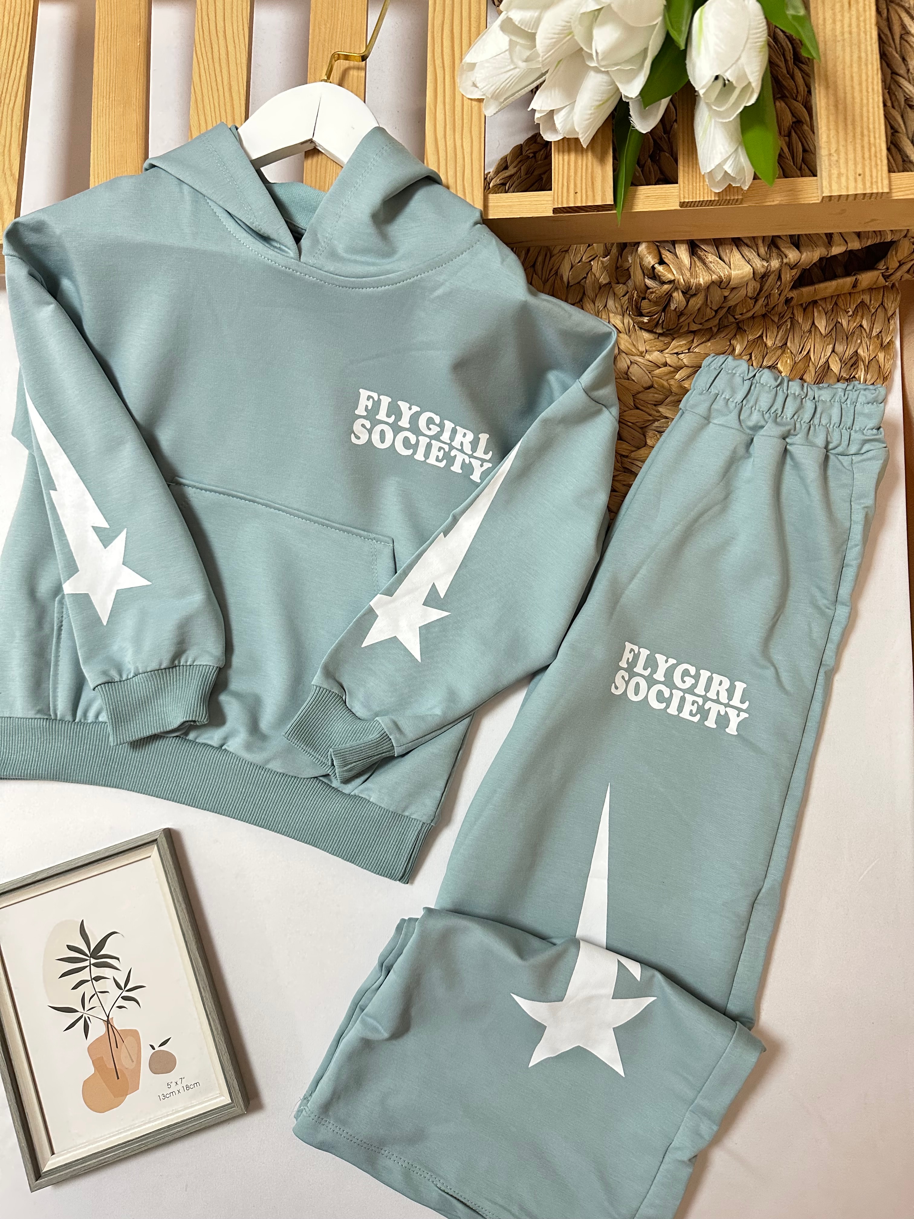 Kız Çocuk Turkuaz Yıldızlı FlyGirl Alt-Üst Takım