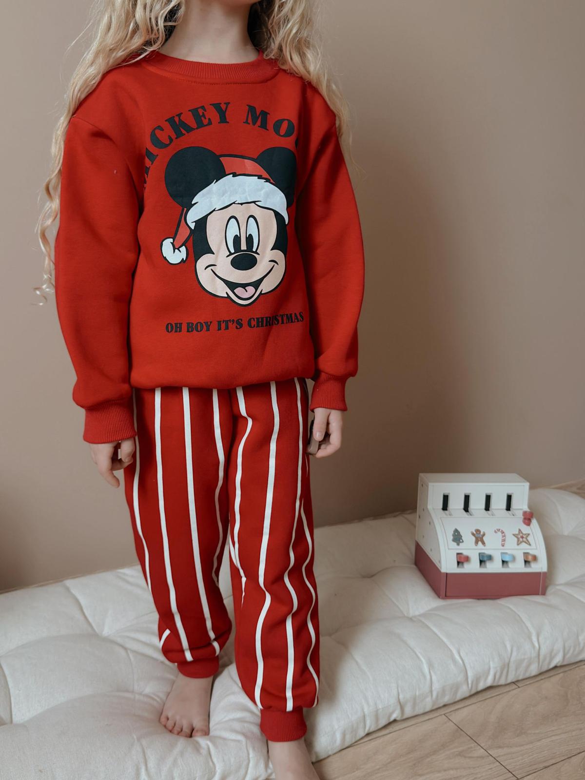 Kız Çocuk Kırmızı Çizgili Mickey Takım