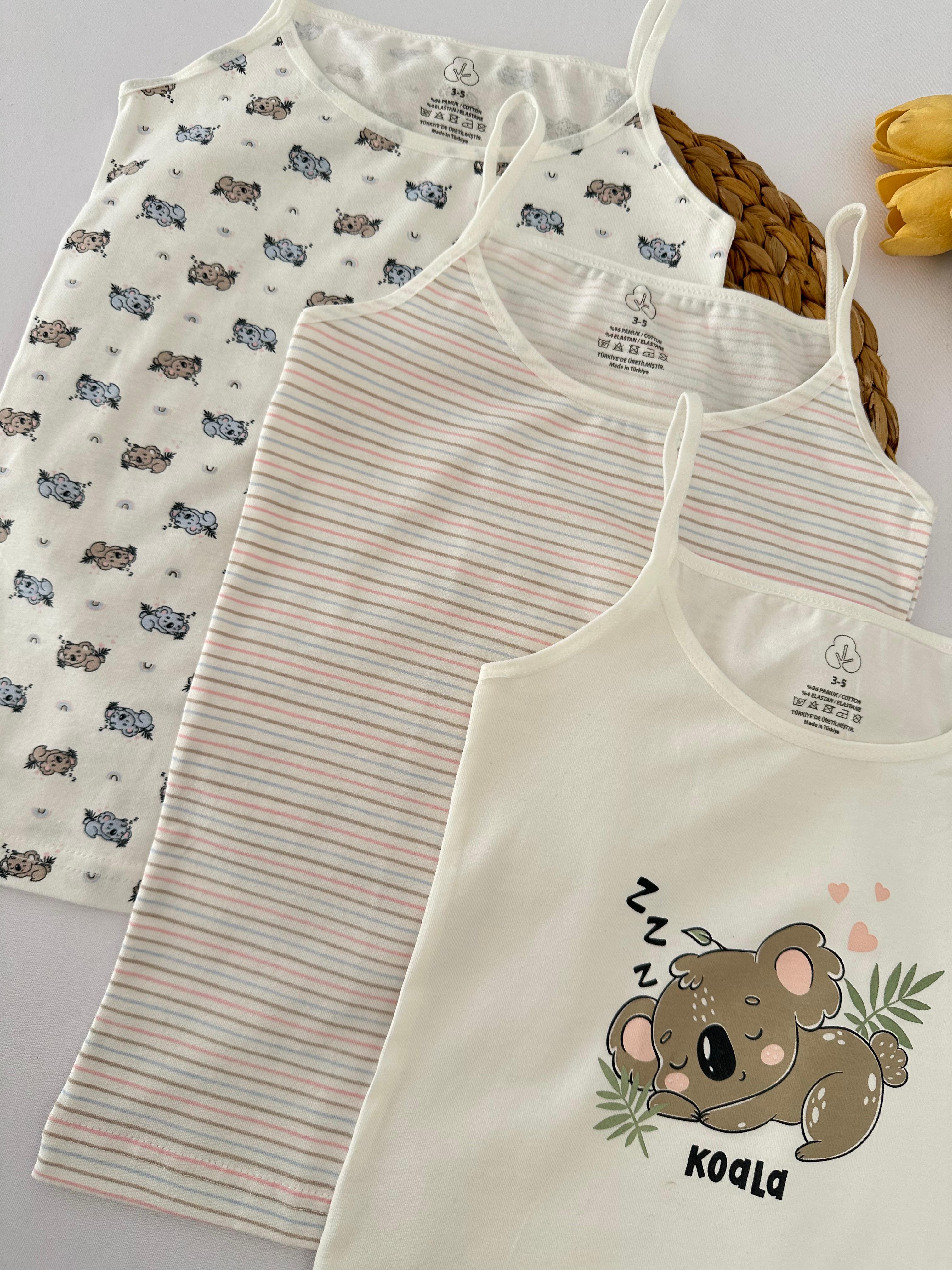 Kız Çocuk Koala Desenli 3’lü Atlet Seti