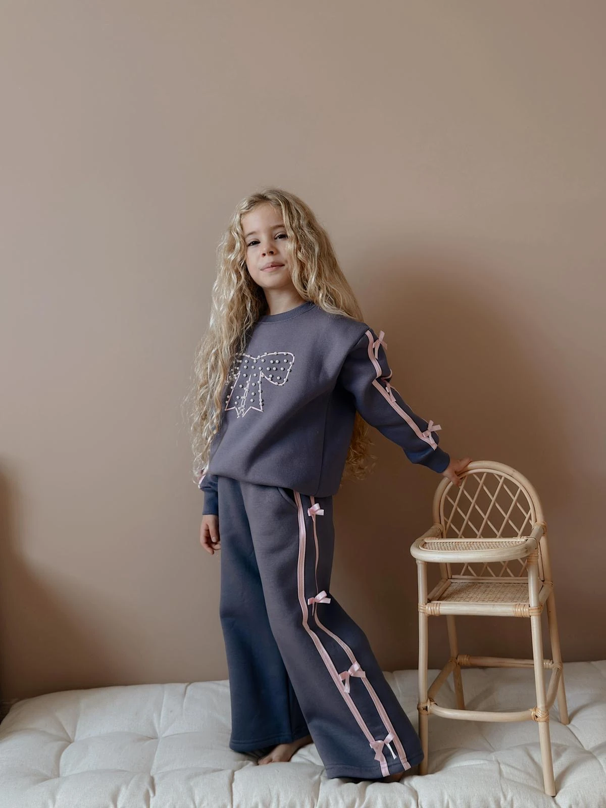 Kız Çocuk Mürdüm İnci Fiyonklu 2’li Takım