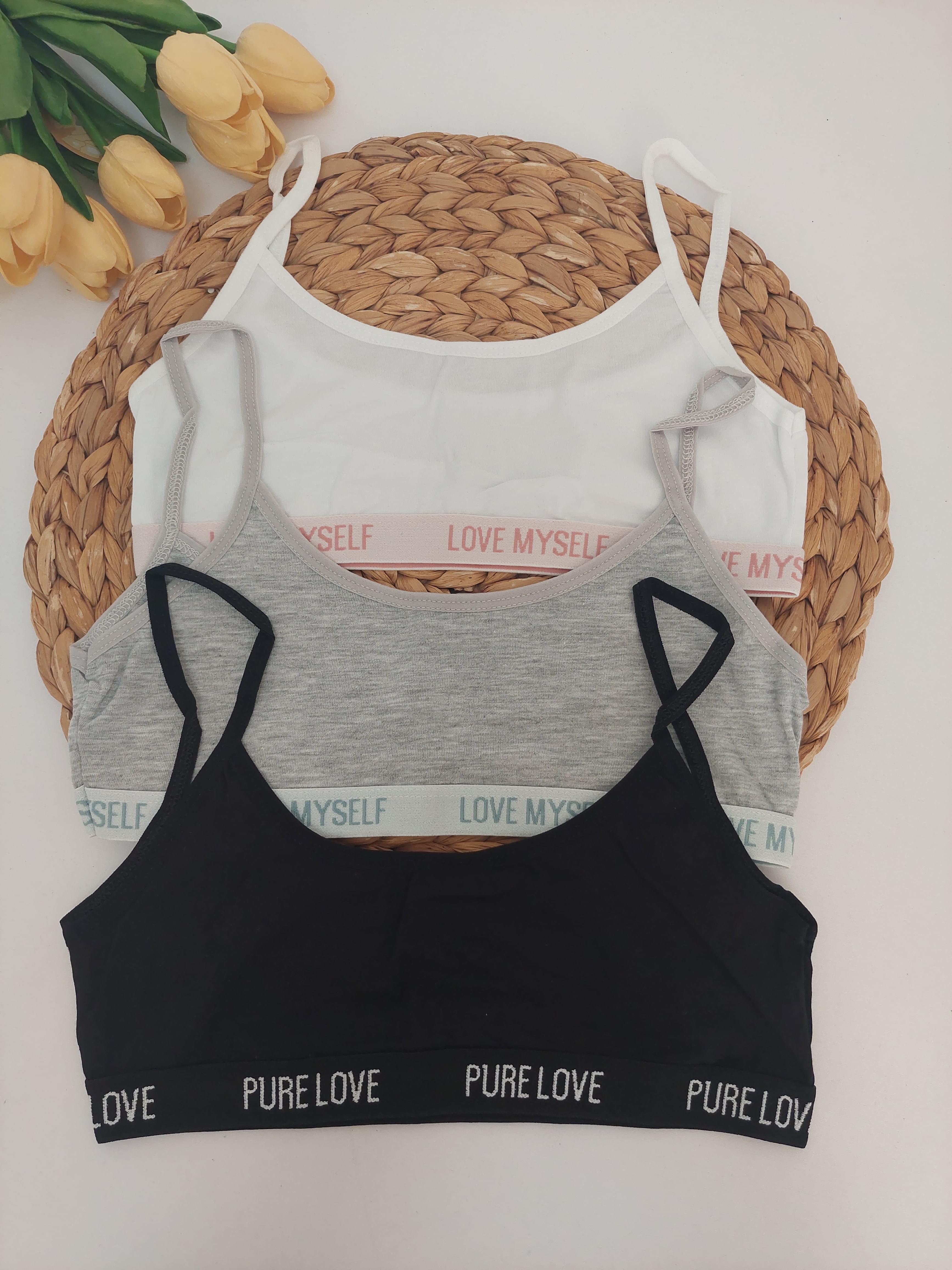 Kız Çocuk Askılı Love Myself 3'lü Yarım Atlet Seti