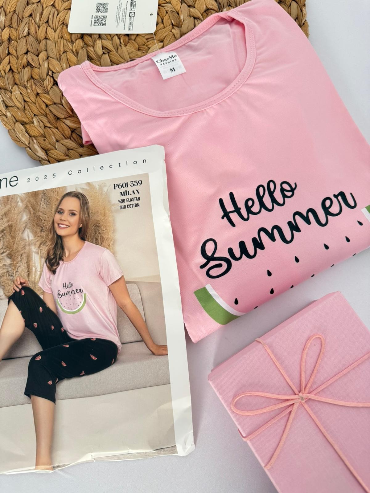 Pembe Hello Summer Kaprili Kadın Pijama Takımı