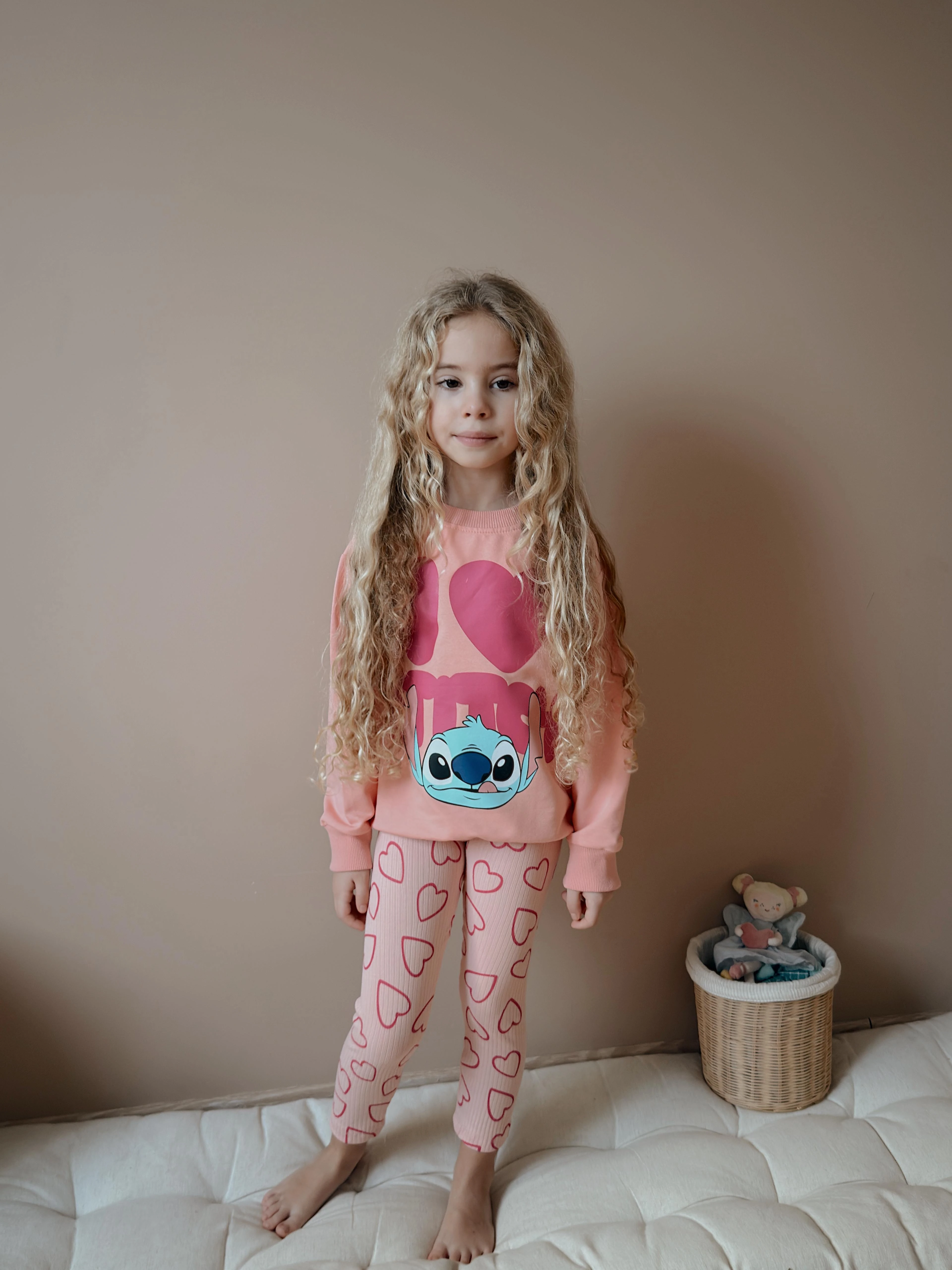 Kız Çocuk Somon Stitch Taytlı Takım