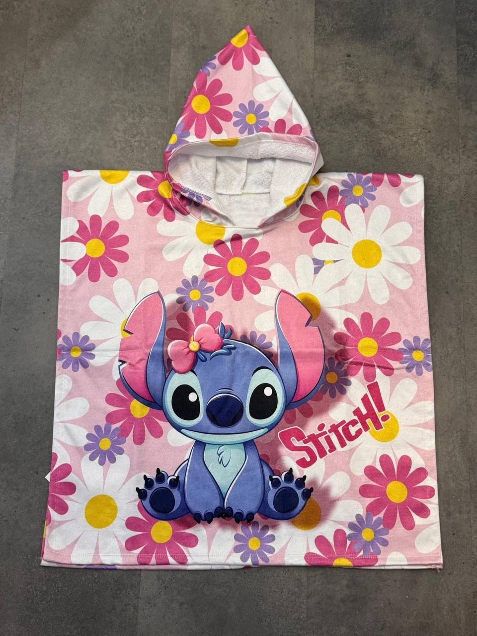 Kız Çocuk Çiçekli Stitch Panço Havlu