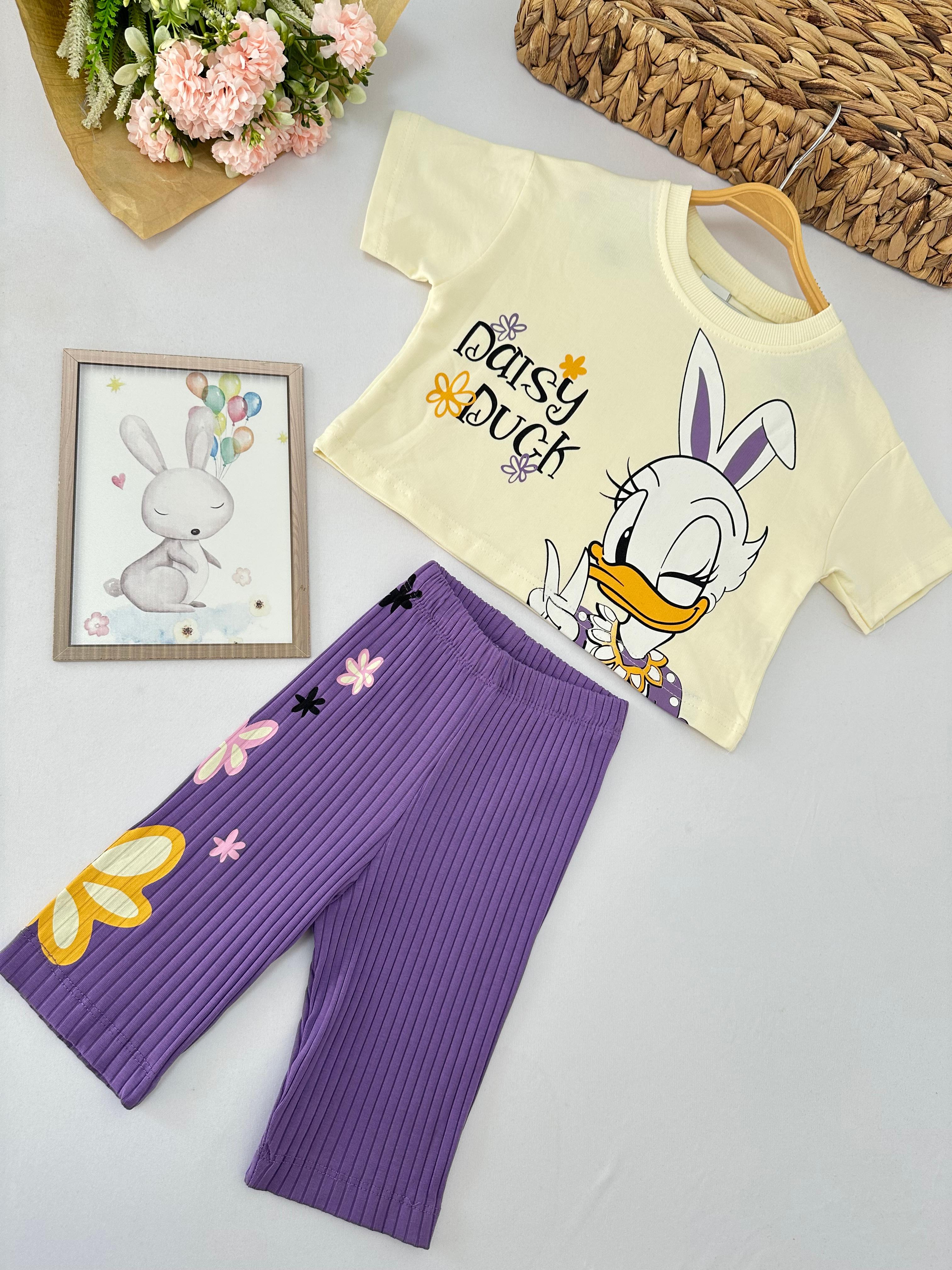 Kız Çocuk Mor Daisy Duck Şortlu Takım