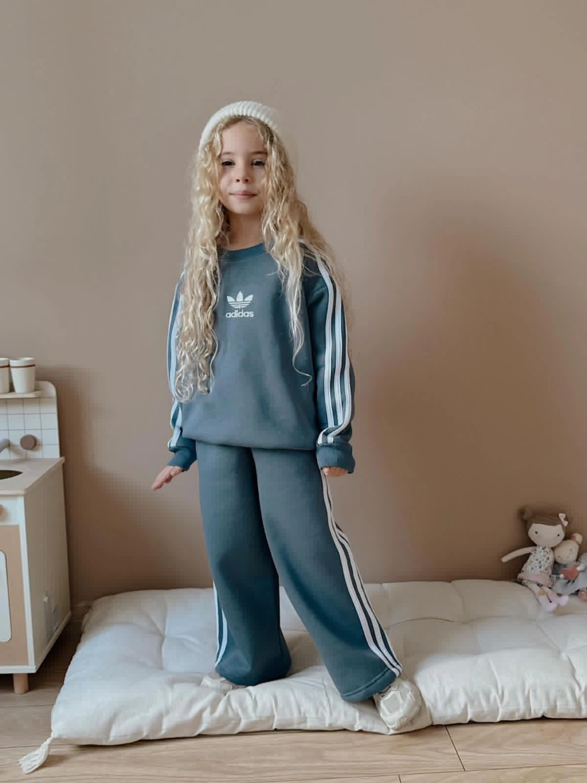 Kız Çocuk Gri Yandan Çizgili Takım 