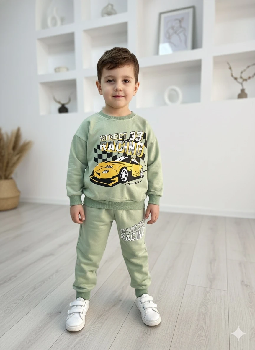 Erkek Çocuk Yeşil Street Baskılı Takım