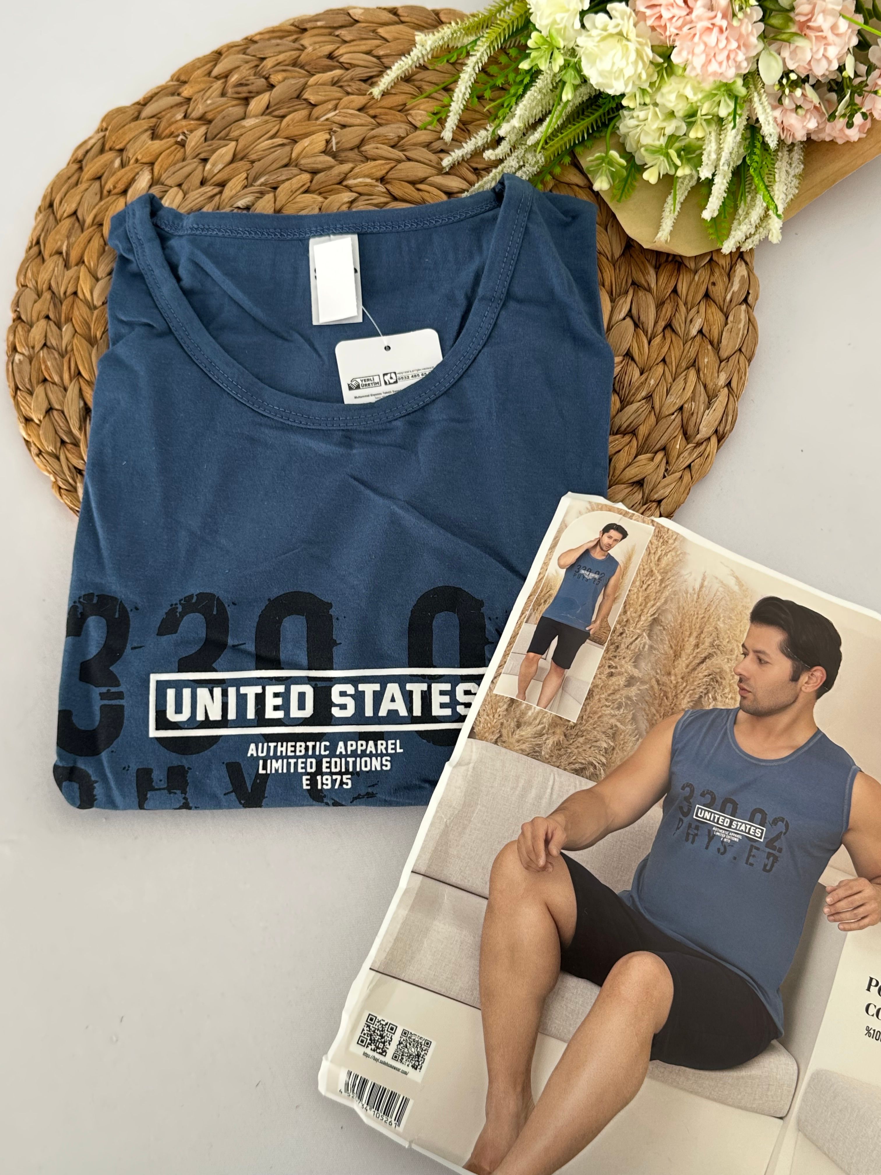 Mavi United States Erkek Pijama Takımı