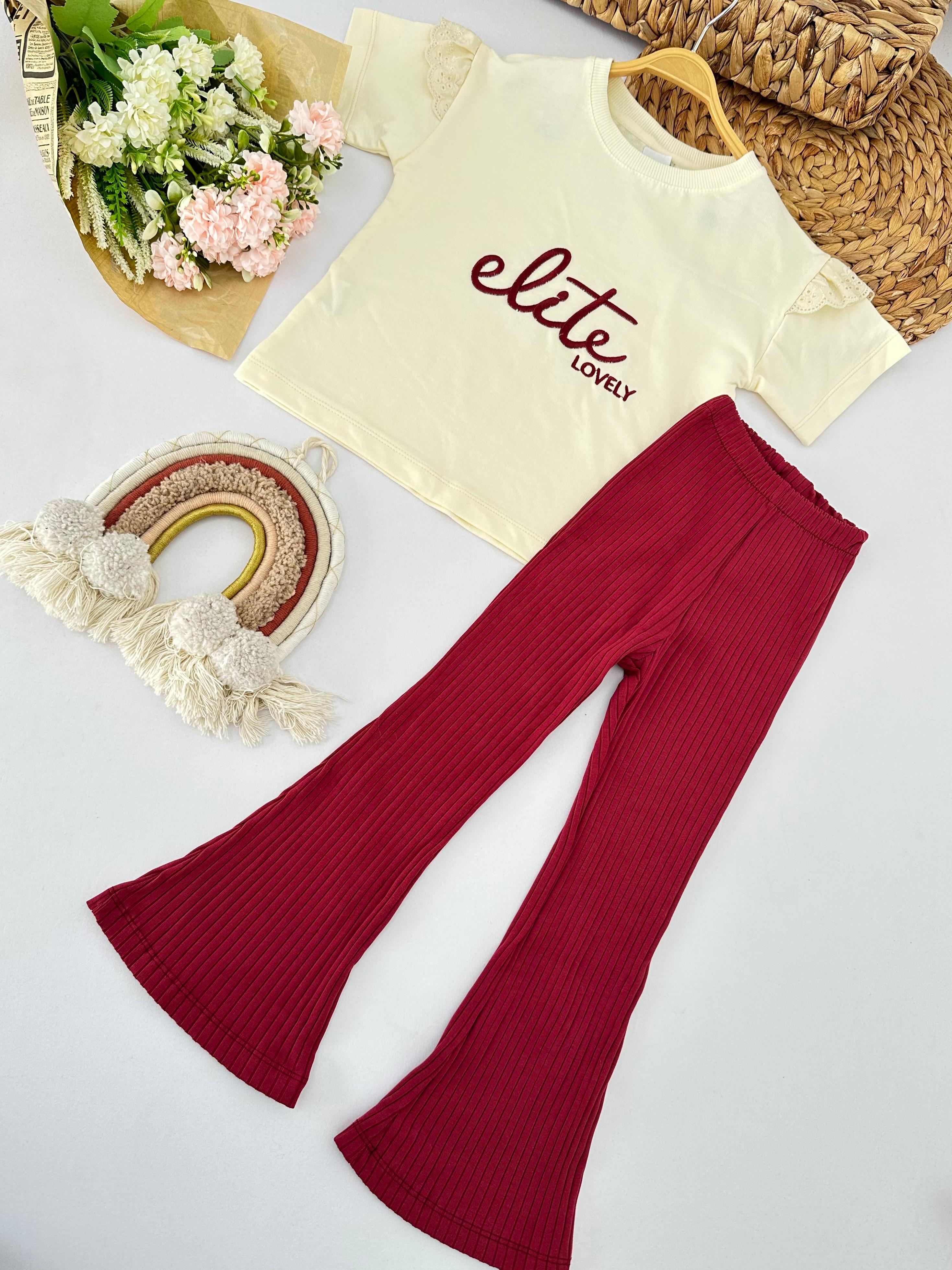 Kız Çocuk Bordo Elite Lovely Yazılı Takım