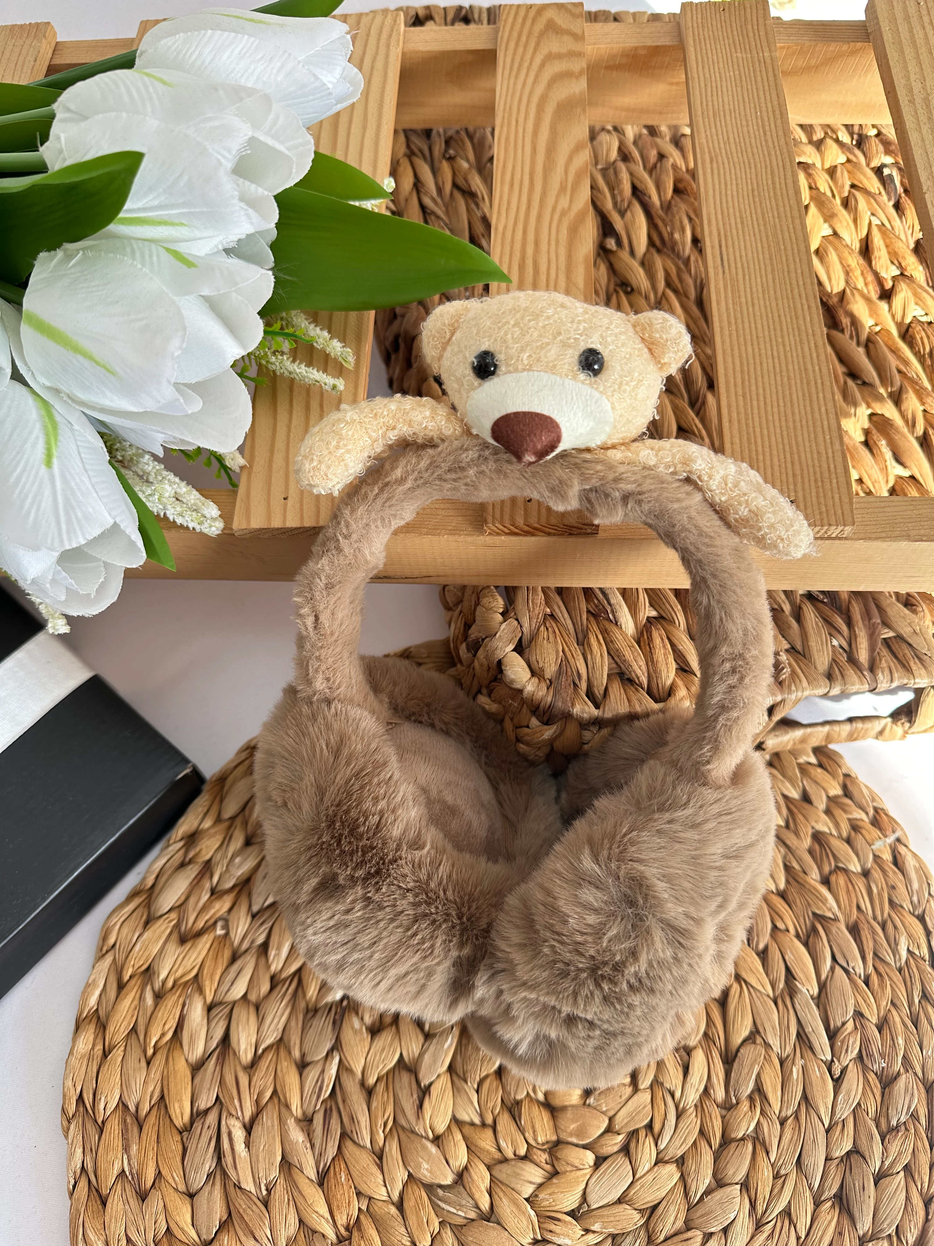 Kız Çocuk Kahve Ayıcıklı Peluş Kulaklık