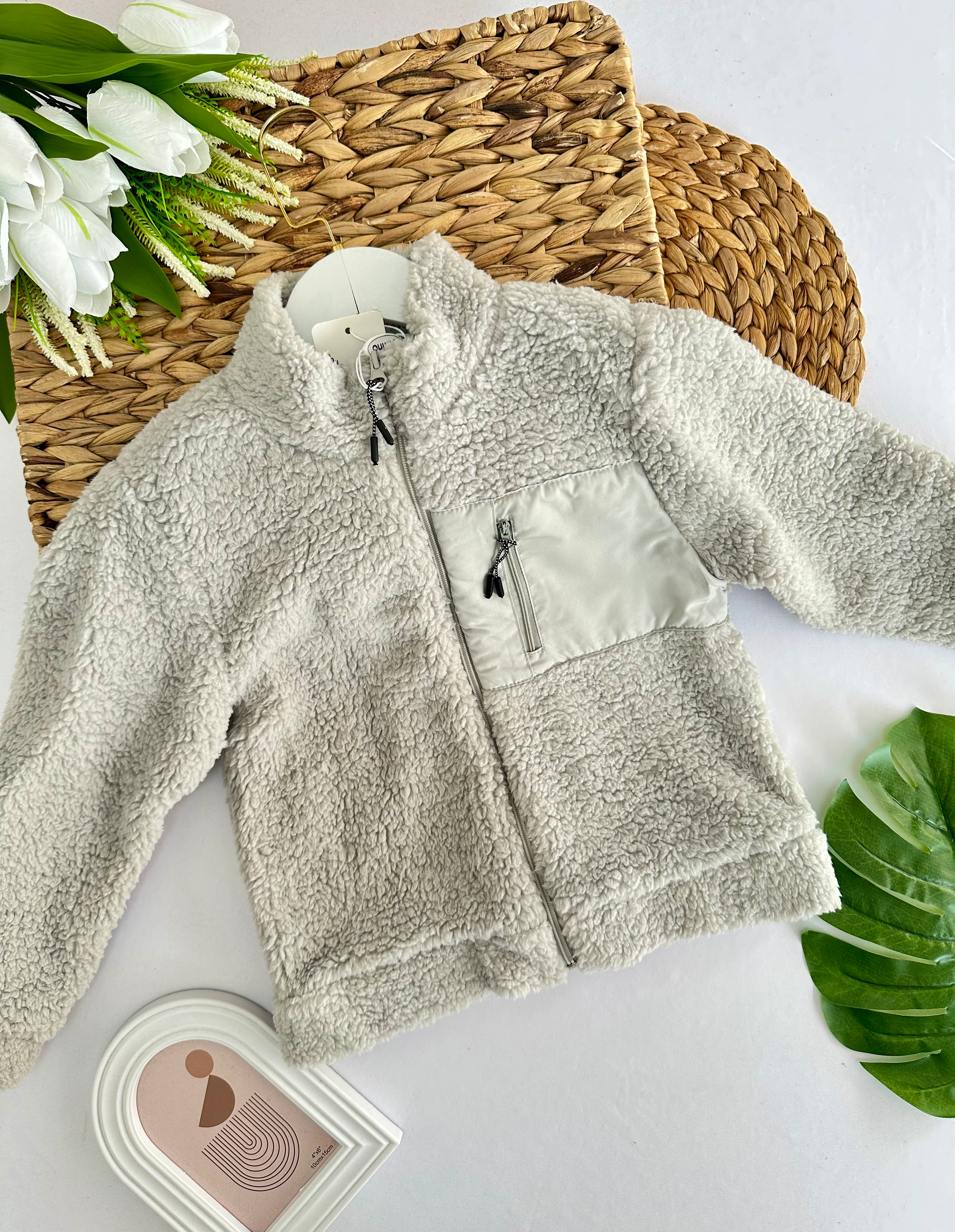 Kız Çocuk Gri Cepli Peluş Hırka