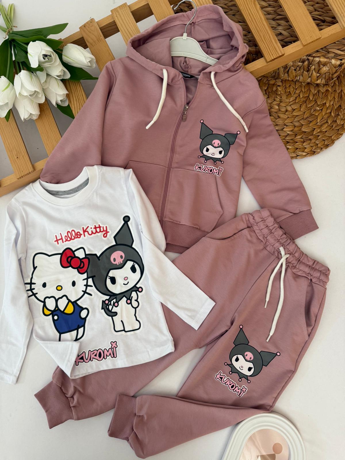 Kız Çocuk Mürdüm Kuromi 3 lü Takım 