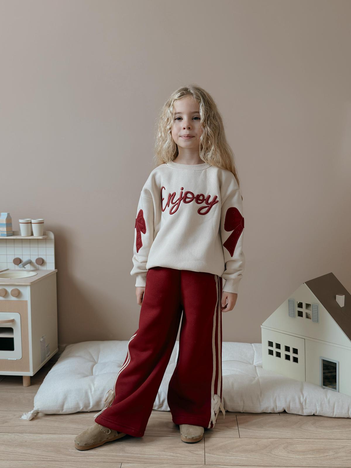 Kız Çocuk Bordo Enjoy Fiyonklu 2’li Takım