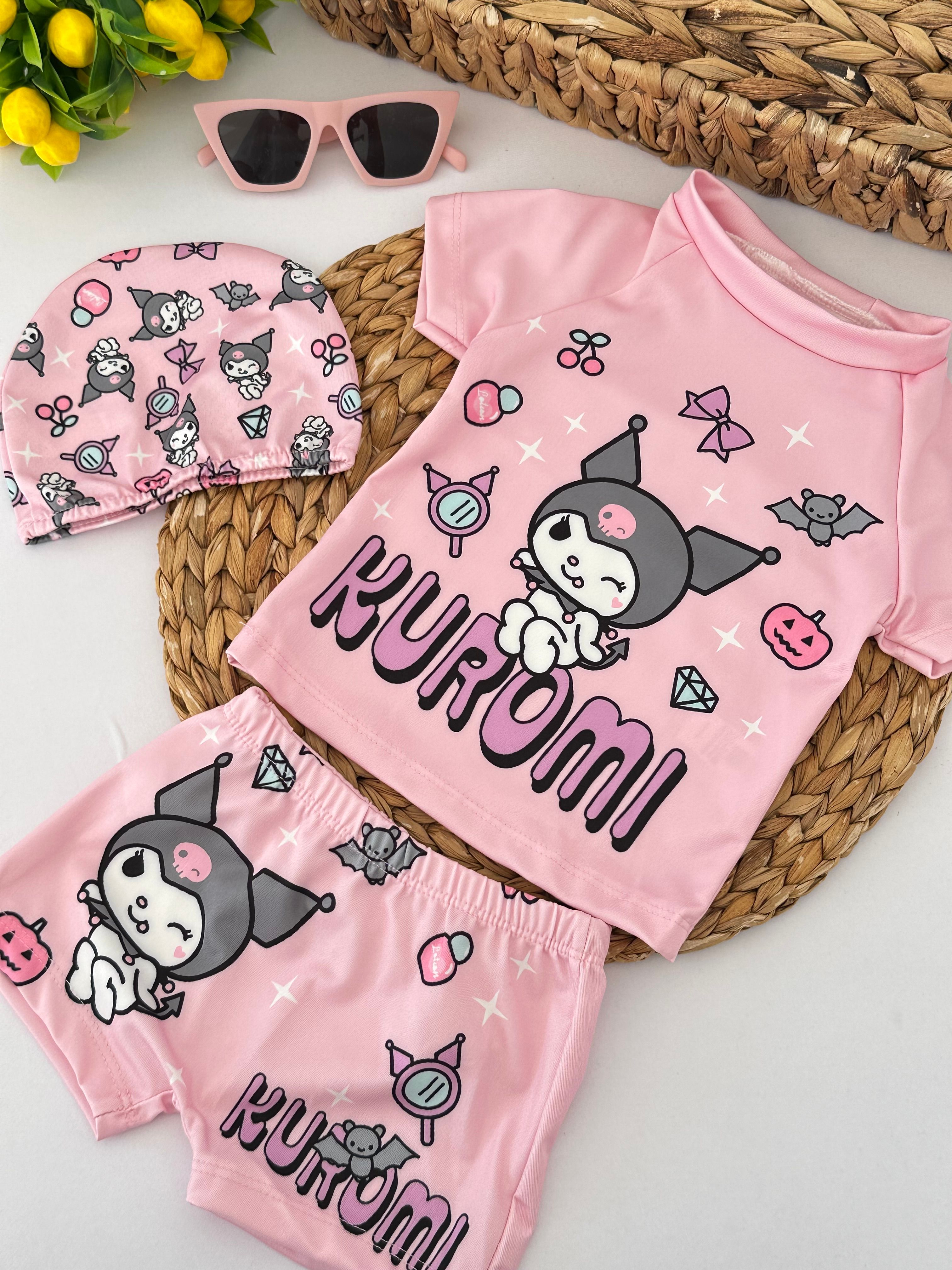 Kız Çocuk Kuromi Şortlu Boneli Mayo