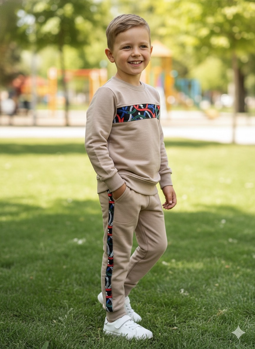 Erkek Çocuk Vizon Desenli Takım